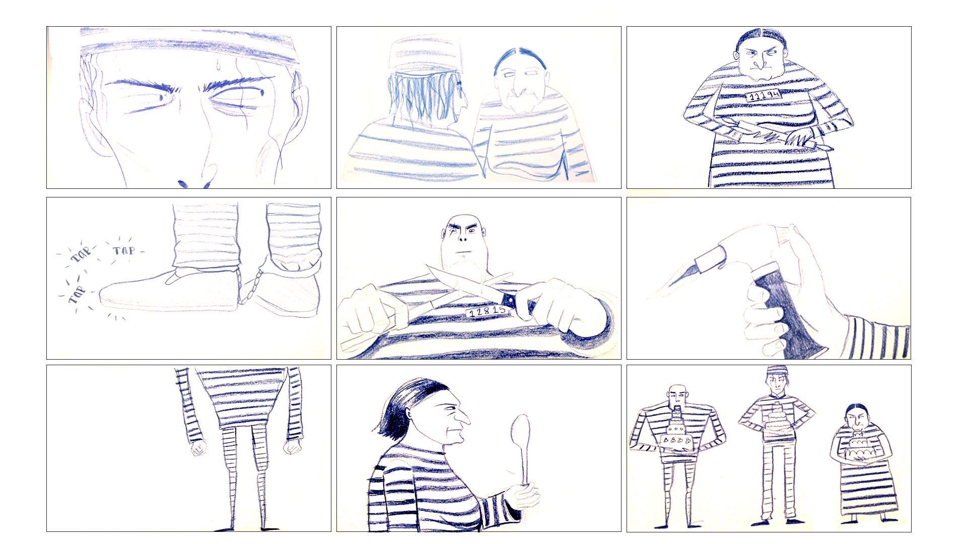 A storyboard planning the main scenes.
