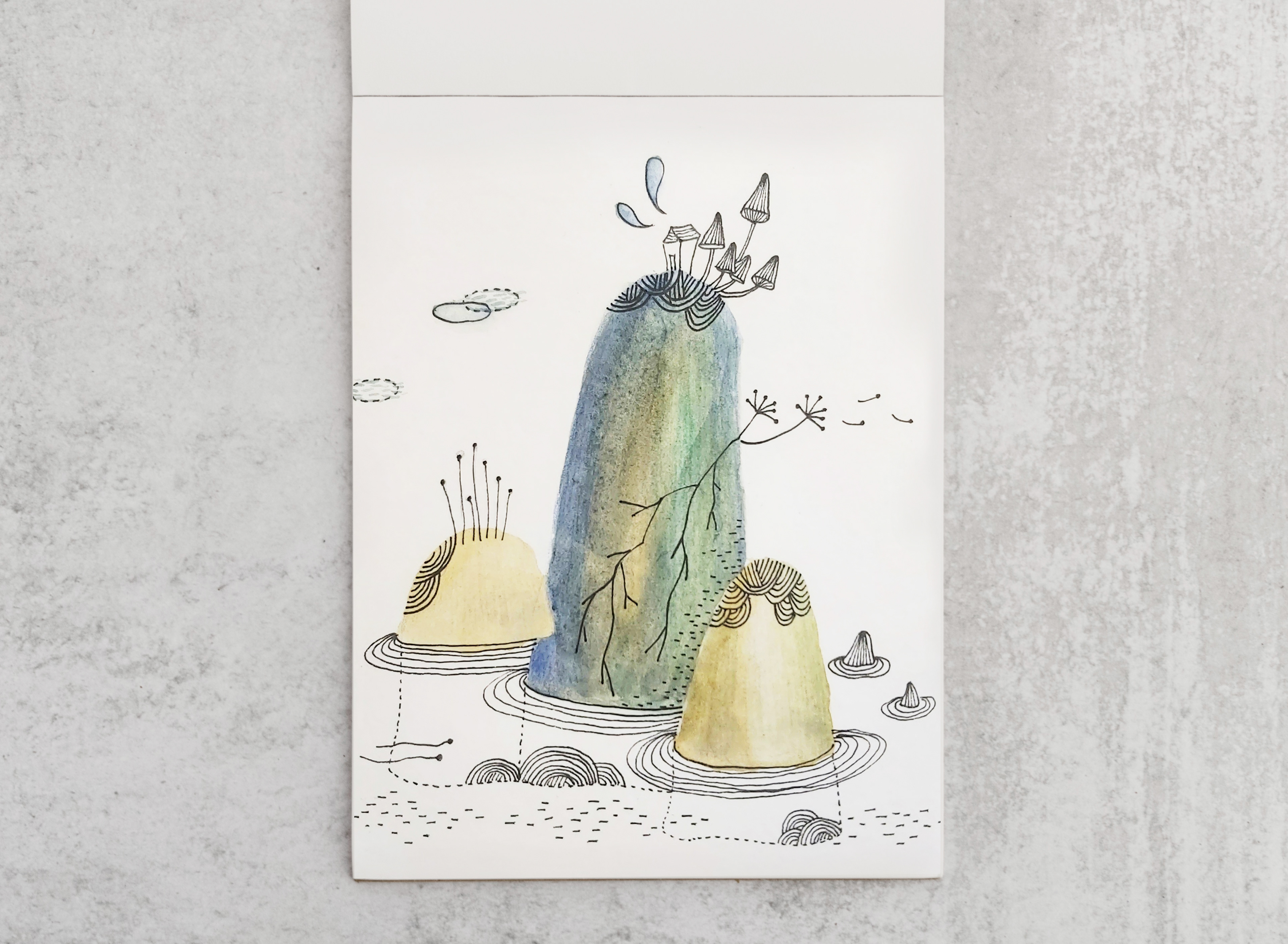 Watercolour + Colour Pencils + Ink 