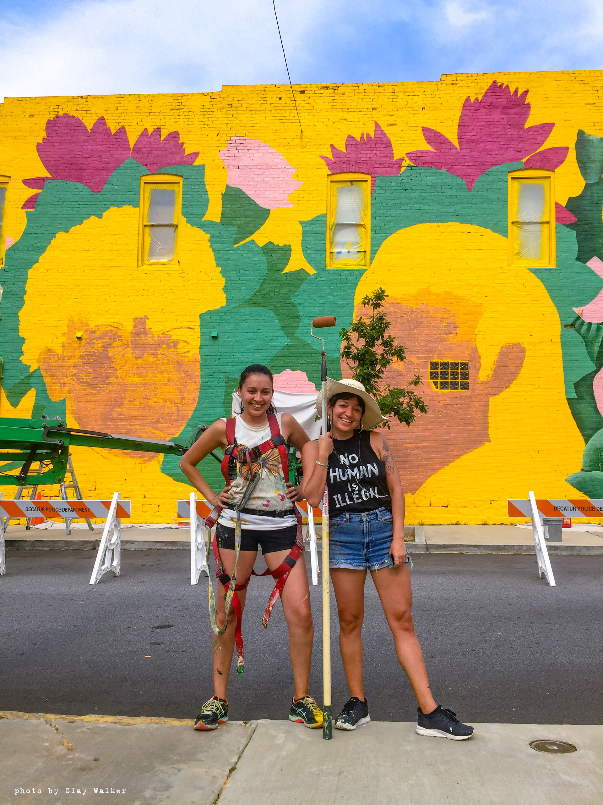 artists Yehimi Cambrón & Monica Campana working on a new mural in Decastur • June 2019