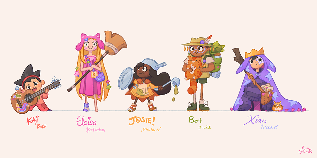 2025 - Awesome Adventurers and the Dragon! Character designs (original story, personal project)