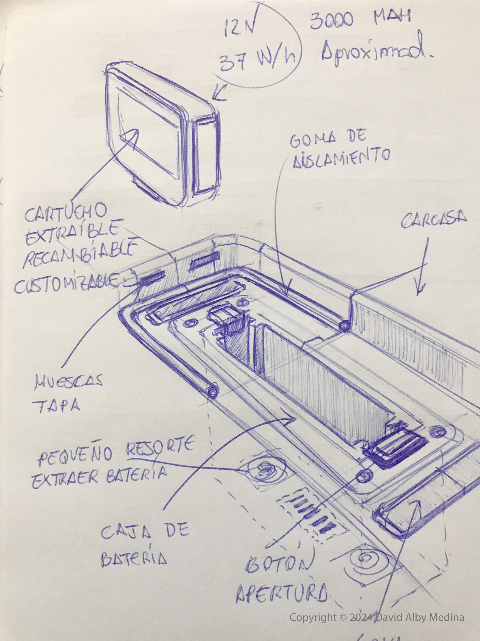 Sketch design of a battery cage with rubber insulation and safety release mechanism for protection and secure integration
