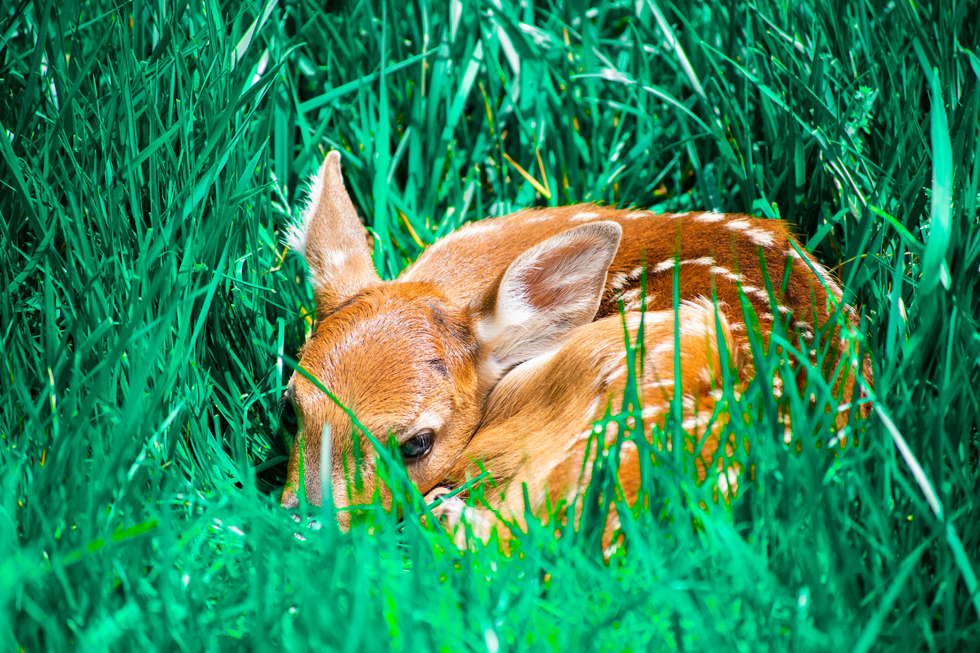 Baby Deer in Grass Bed