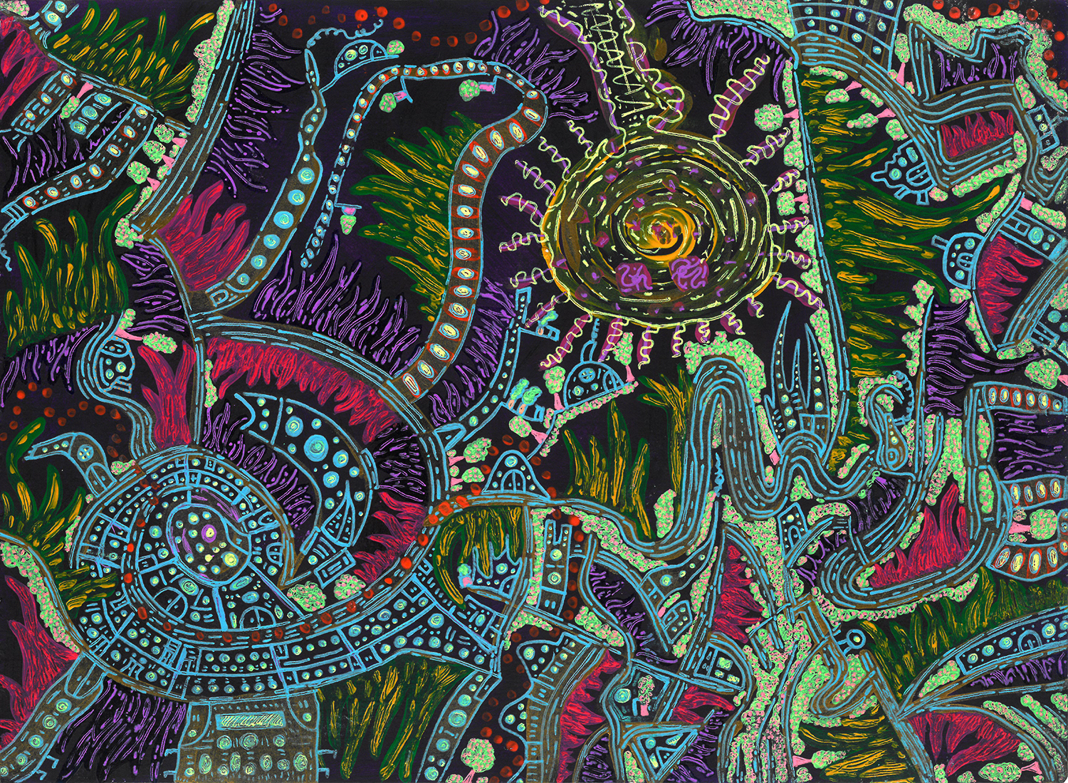 Kalajoki's Microbe City / 2022 / mixed media art on paper