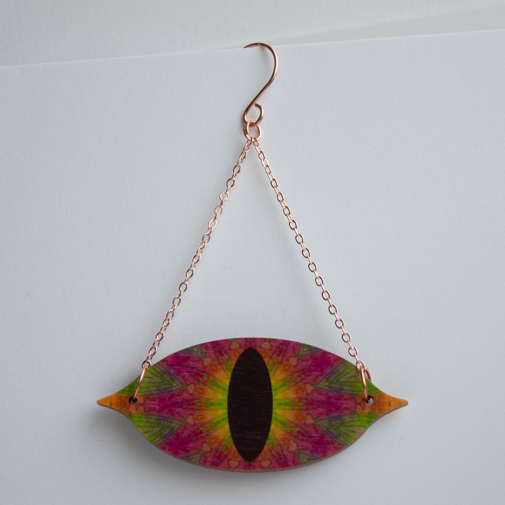 Acid-eye -earrings (copper), 87 x 60 x 3 mm, 20€ / pair