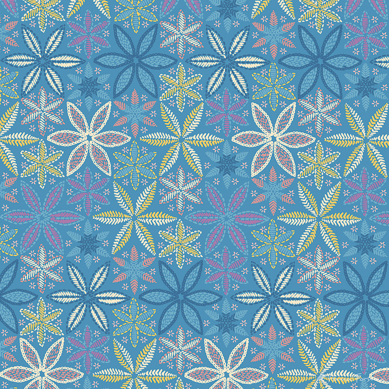 Seamless vector pattern inspired by frost flowers shown in pastel colour palette.