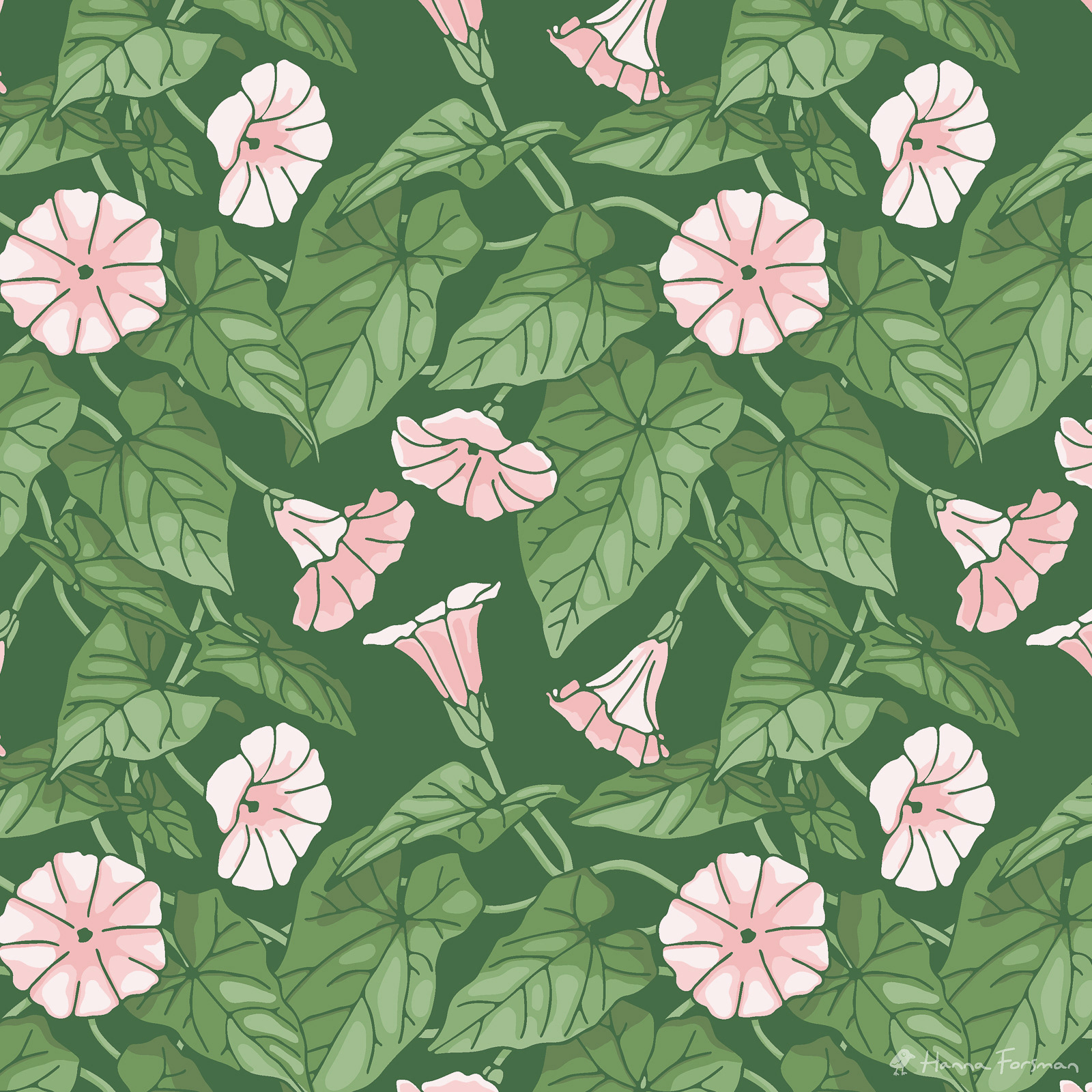 Seamless vector pattern with climbing florals shown in eight-colour palette.