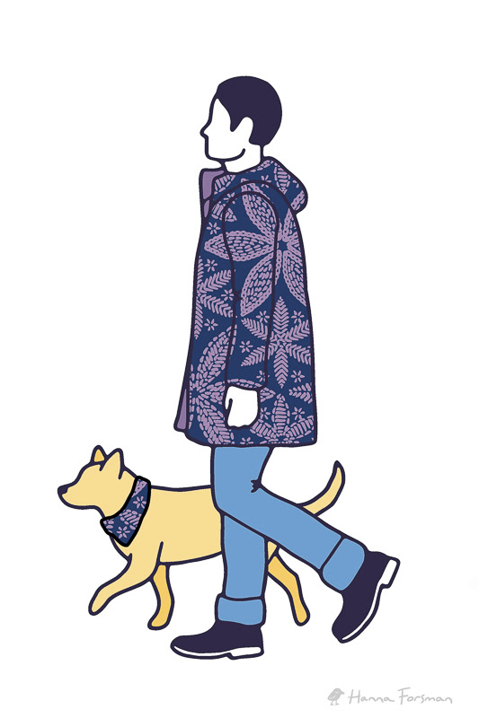 Pattern design used in outdoor clothing and dog accessories – jacket and dog bandana mockup.