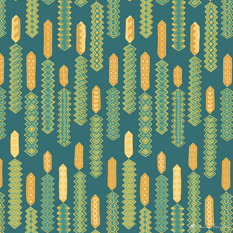 Scalable folklore-inspired nature pattern design shown in multicolour variation.