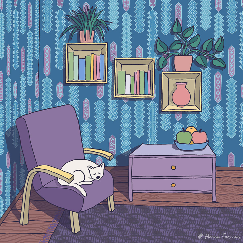 Seamless vector pattern as wallpaper in modern interior design mockup.