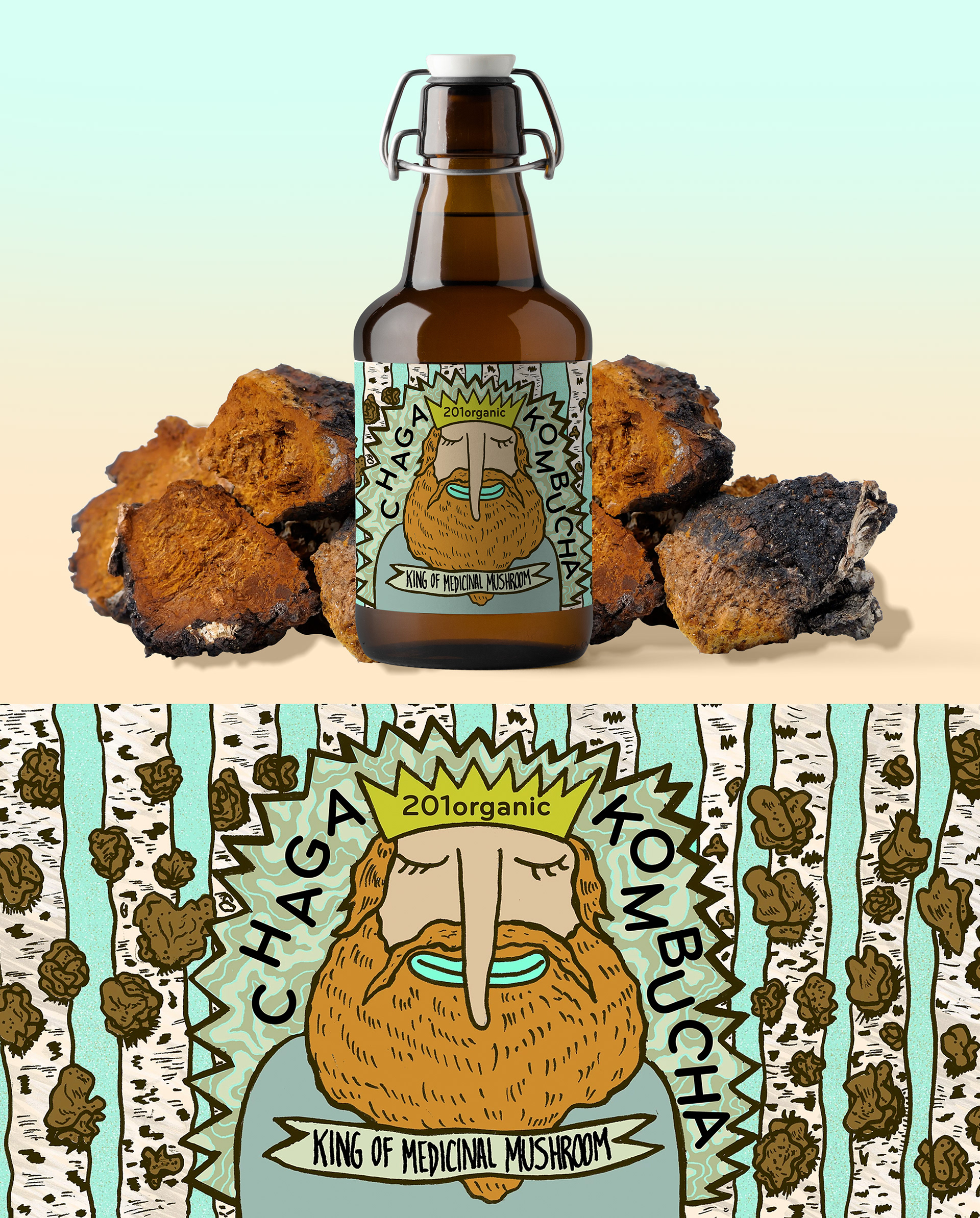 201organic Chaga Kombucha Label