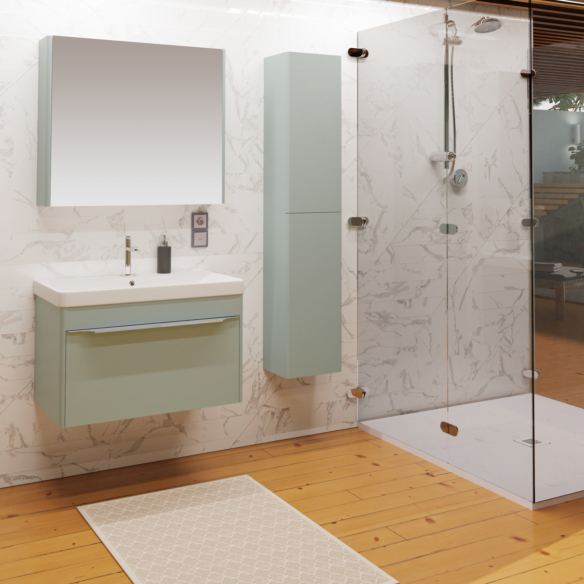 Mirror cabinet Berta 80 2 doors. Finished Aquamar.