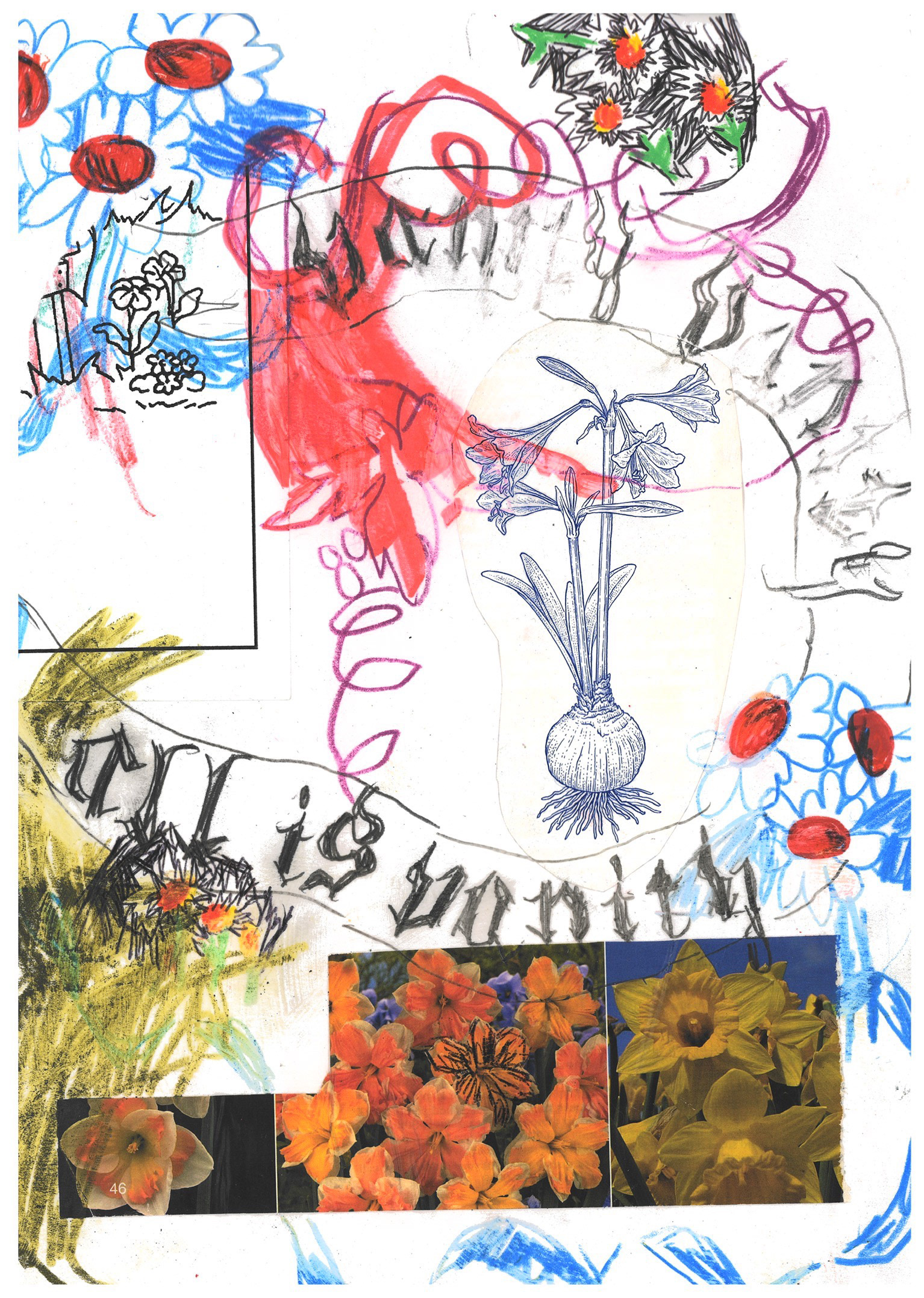 "Vanity, Vanity, All is Vanity" 8.5 in x 11 in, colored pencil, graphite, marker and collage on paper, 2023
