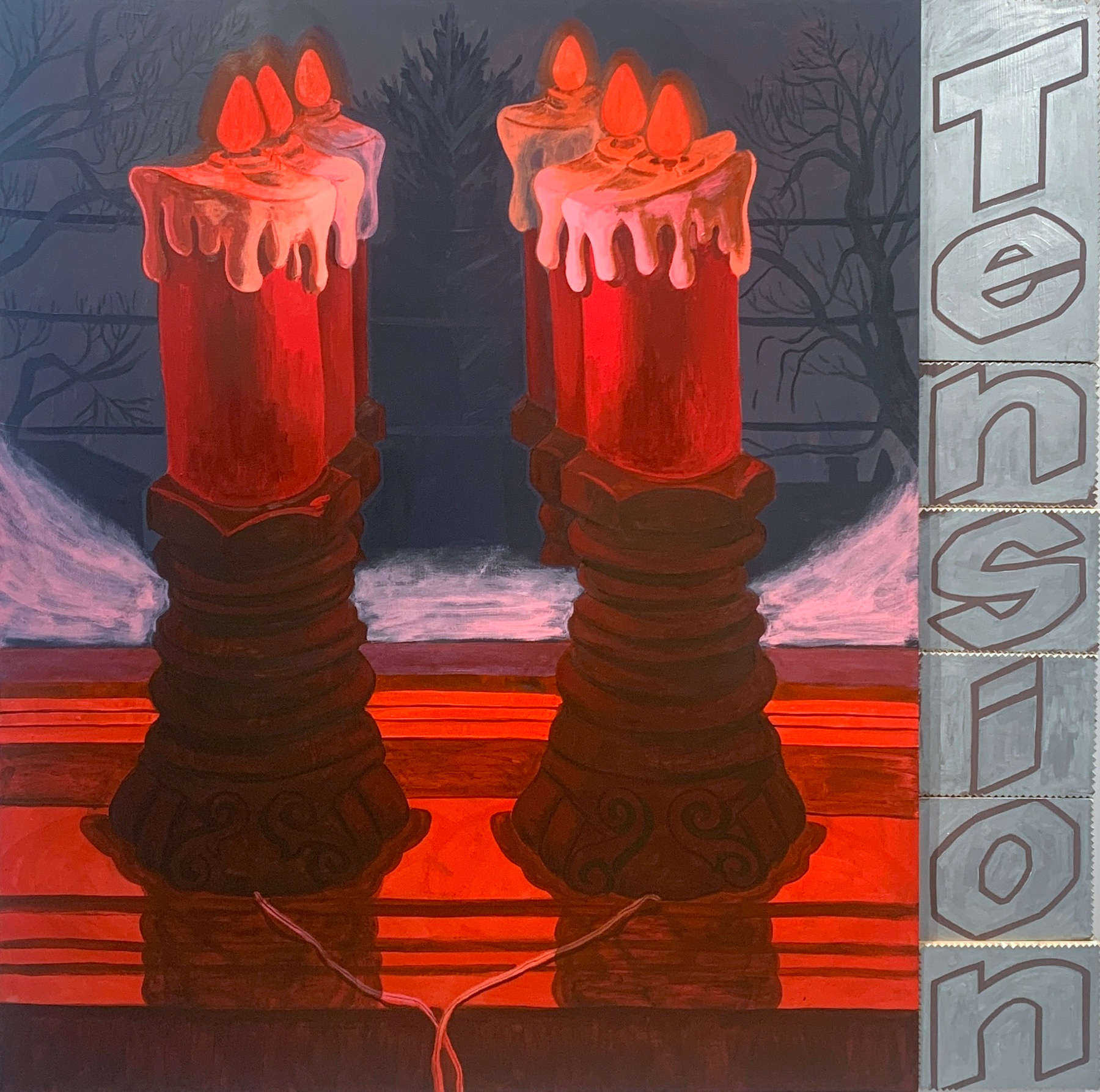 "TENSION/ VOLTAGE" 60 in x 60 in, acrylic and latex, on wood