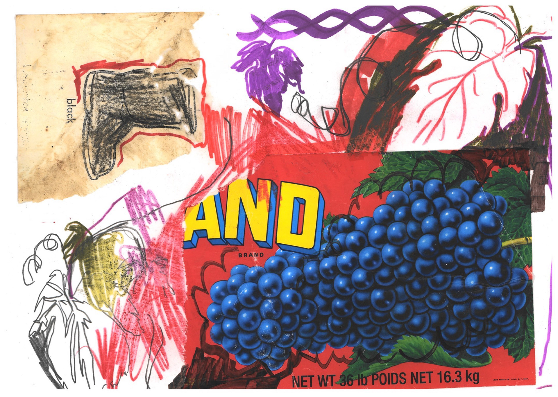 "Black and Blue" 8.5 in x 11 in, colored pencil, graphite, marker and collage on paper, 2023