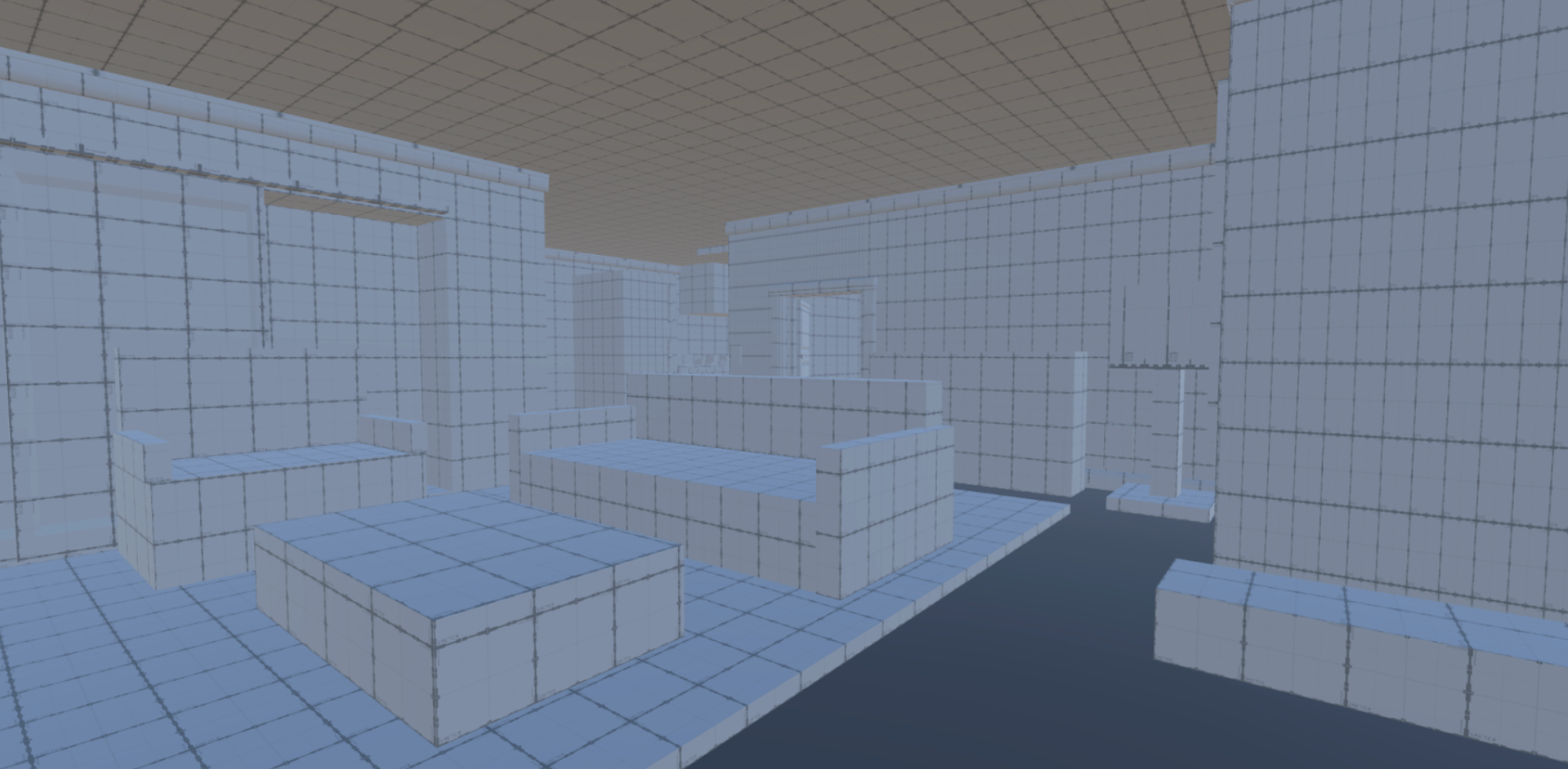 The second step was to create a basic greybox in-engine. At this point in development, we altered our appartment to have multiple rooms instead of a studio setup.