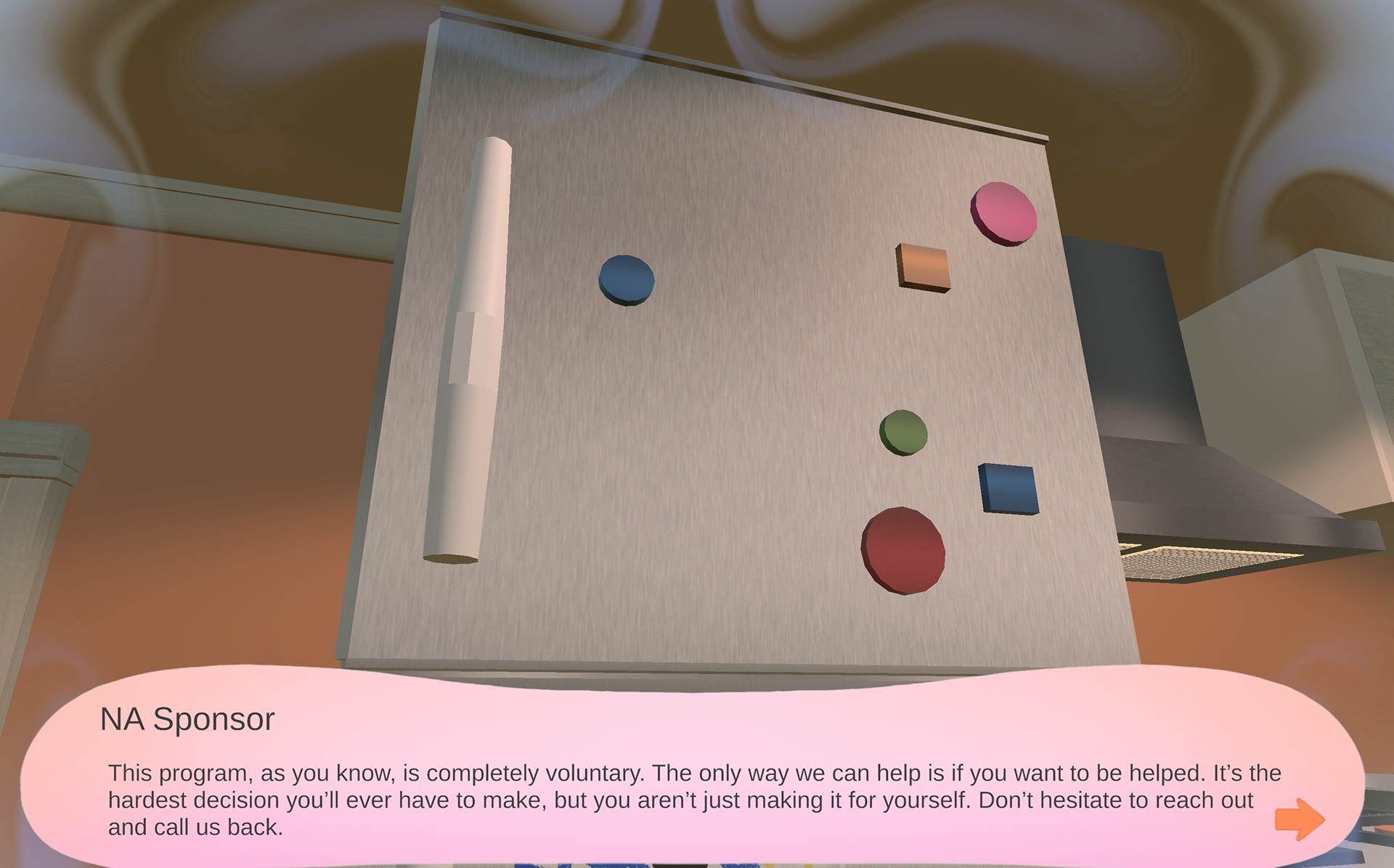 Once an object is clicked on, it disappears and the relevant dialogue is played.