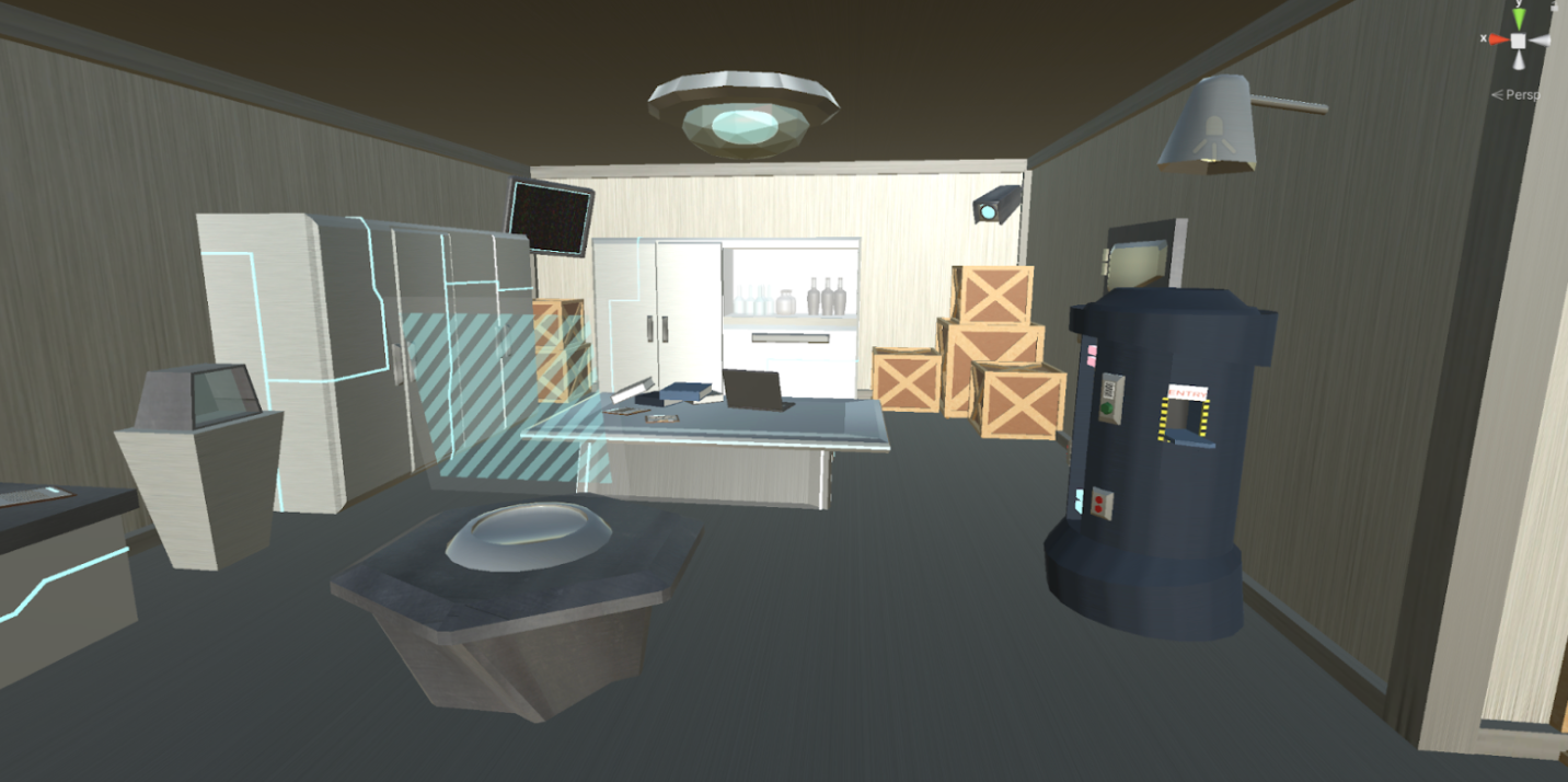 A view of the 'machine section' of the lab after modeling and texturing.