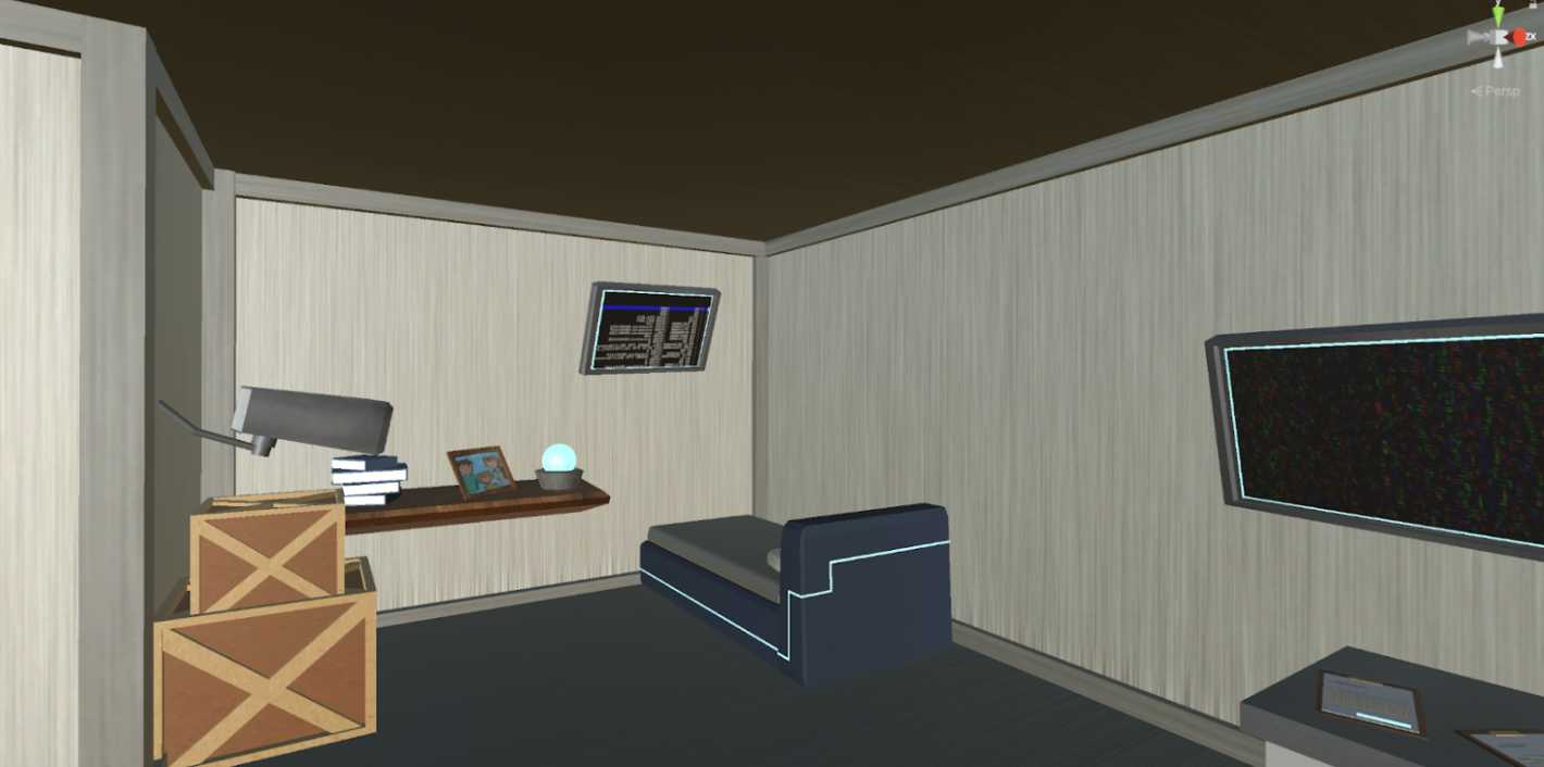 A view of the 'bedroom section' of the lab after modeling and texturing.