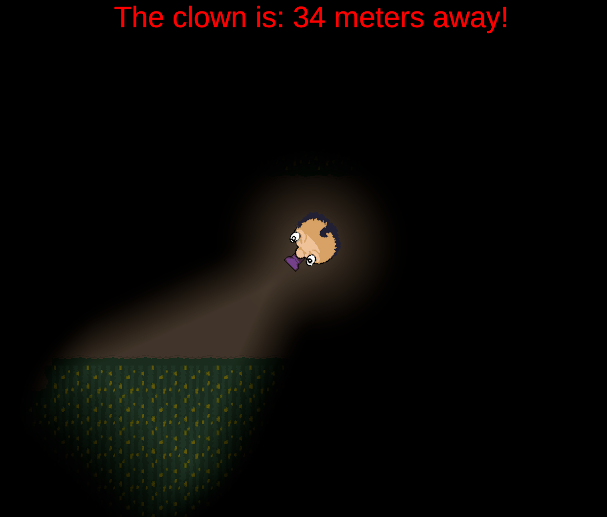 The player spawns in one corner of a grass maze and must reach the other end without being eaten.