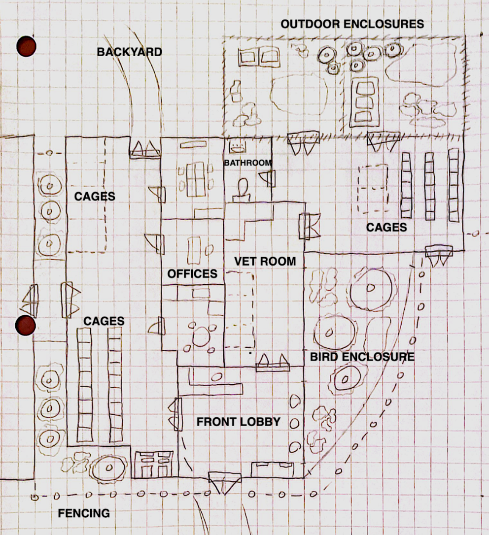 A more grandular sketch of the main hub's floor layout.