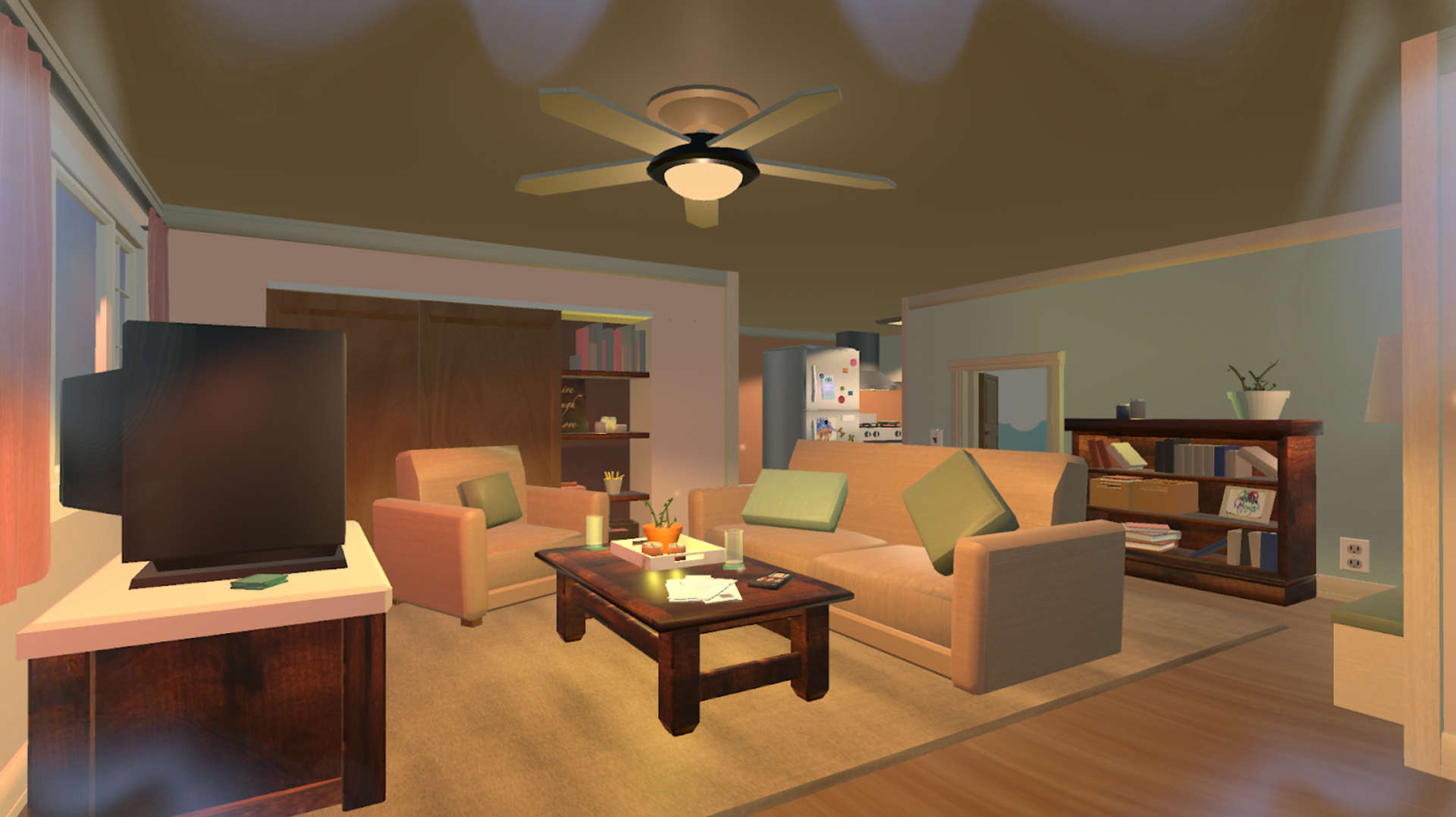 Our last step was to polish the scene by adding smaller 3D models, finishing the texturing and lighting processes, and implementing UI and dialogue.