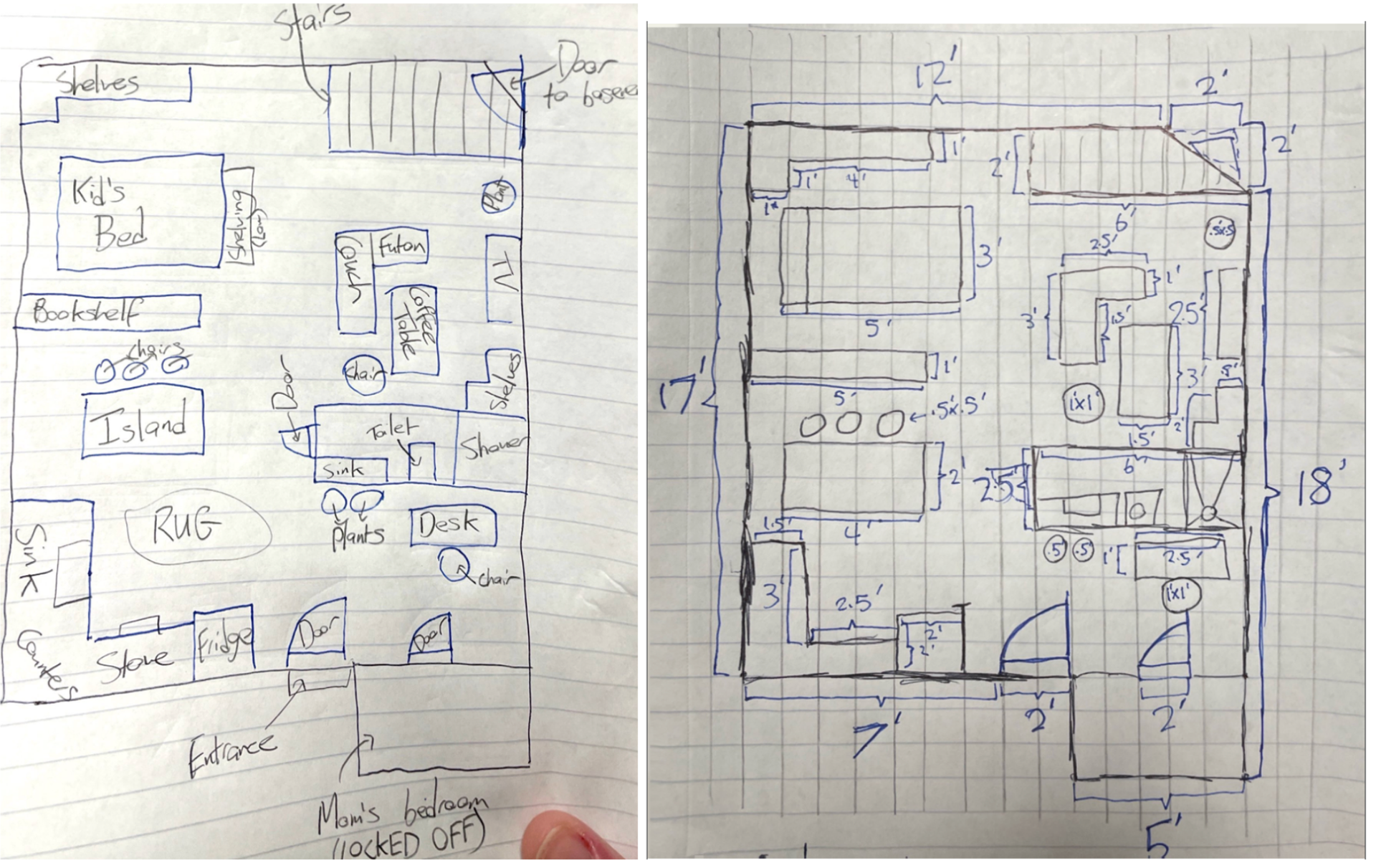 The first step in designing our scene was to create floor plans and sketches of the apartment.