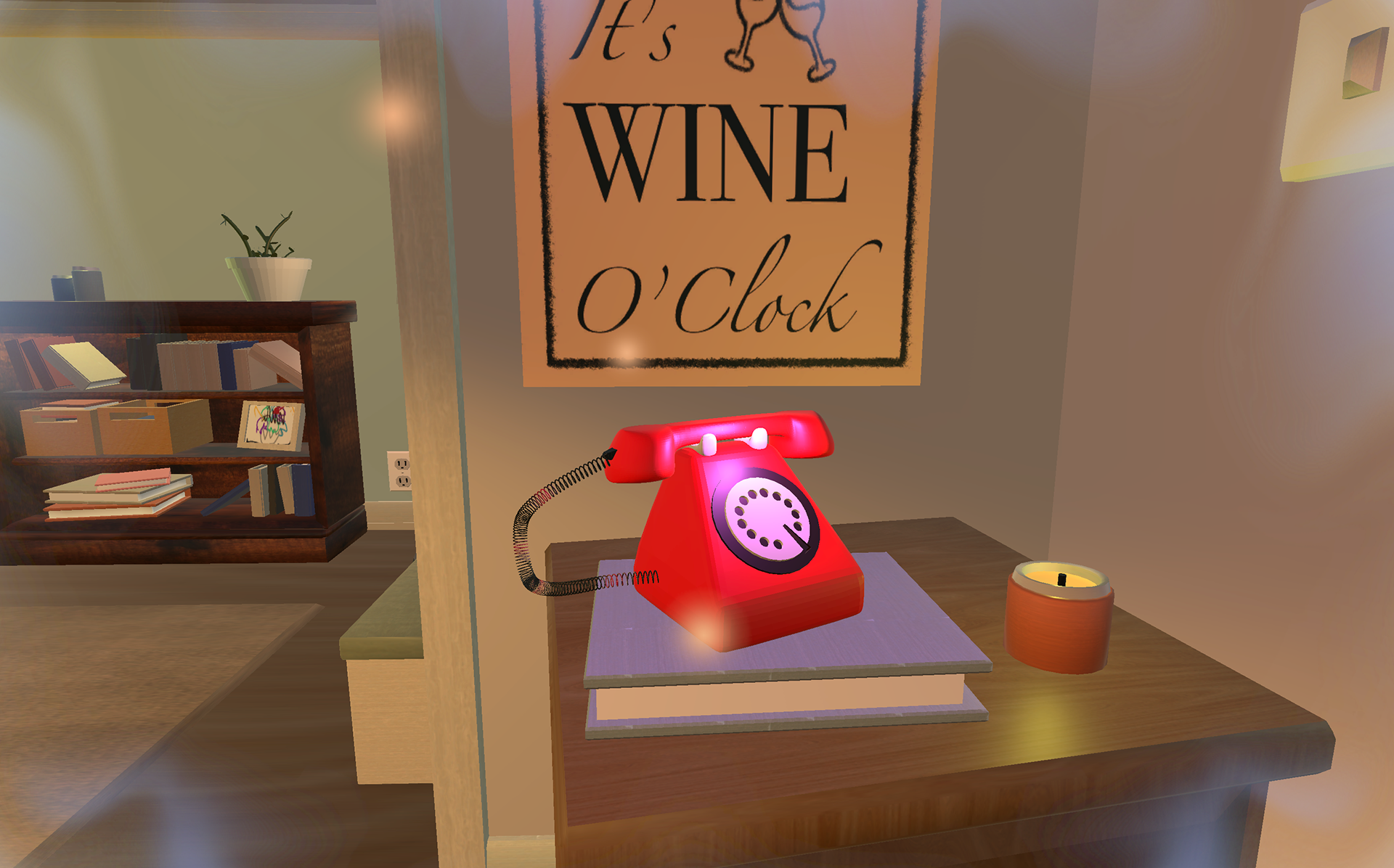 Interactive objects are highlighted using lighting and particle affects.