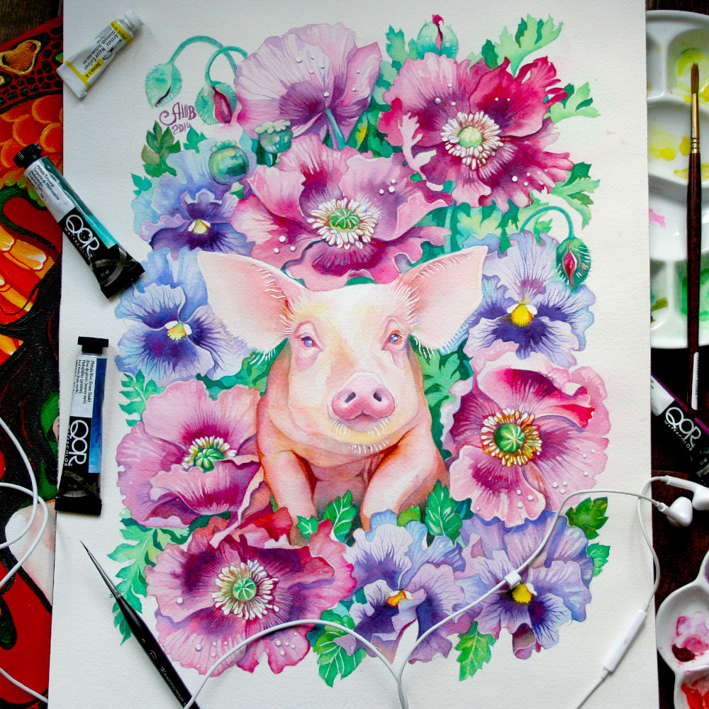 Cow - Ox Chinese Zodiac Watercolor Scarf for Sale by Anna Bucciarelli