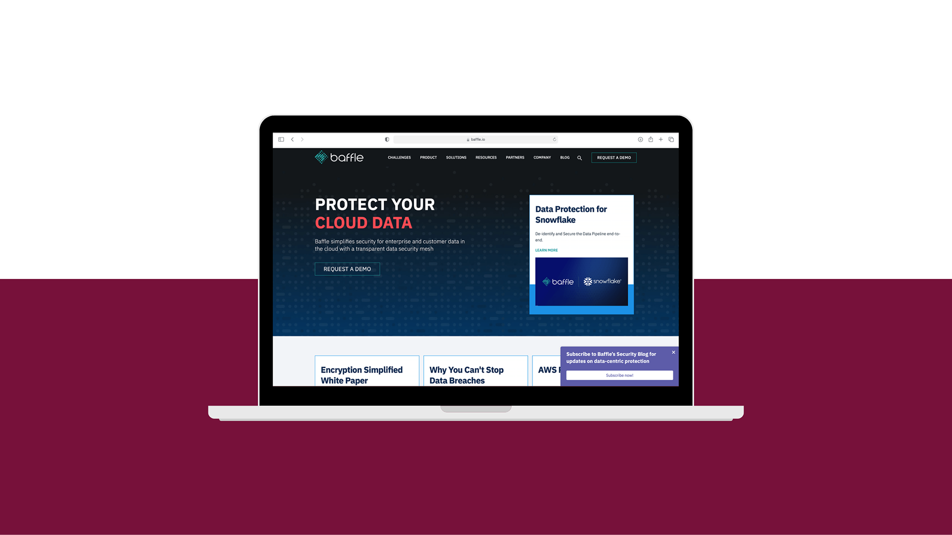 laptop mock up displaying baffle.io home page