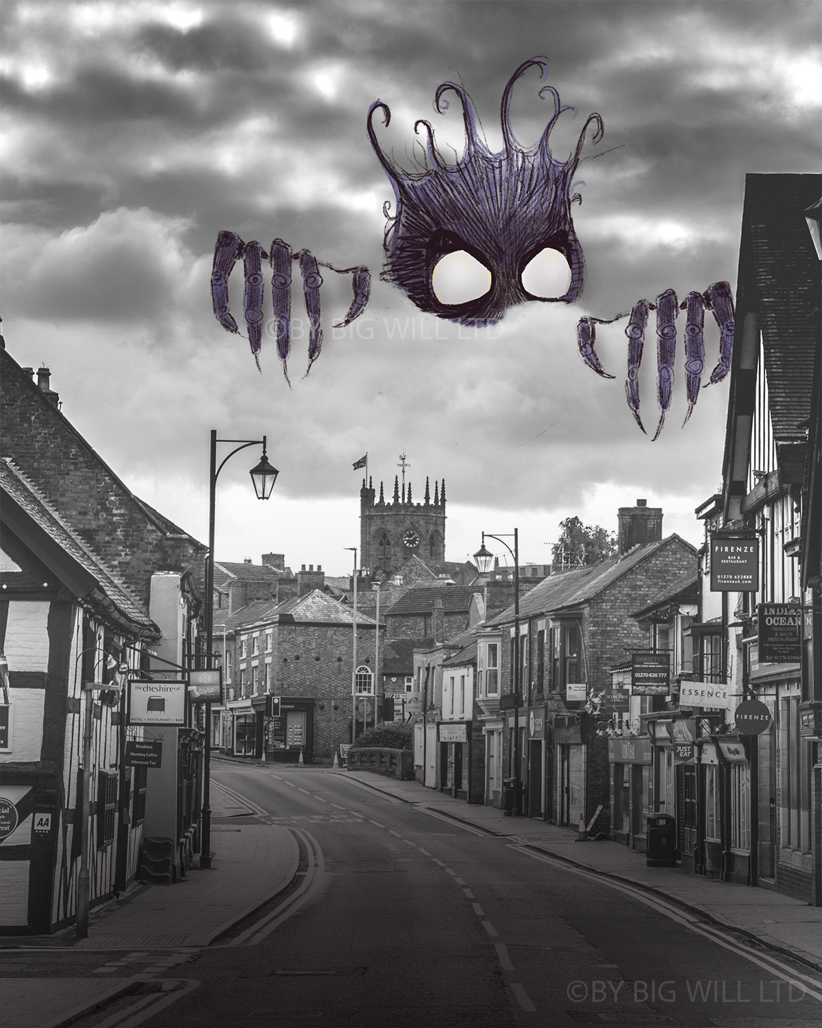 Monster attacks Welsh Row, Nantwich