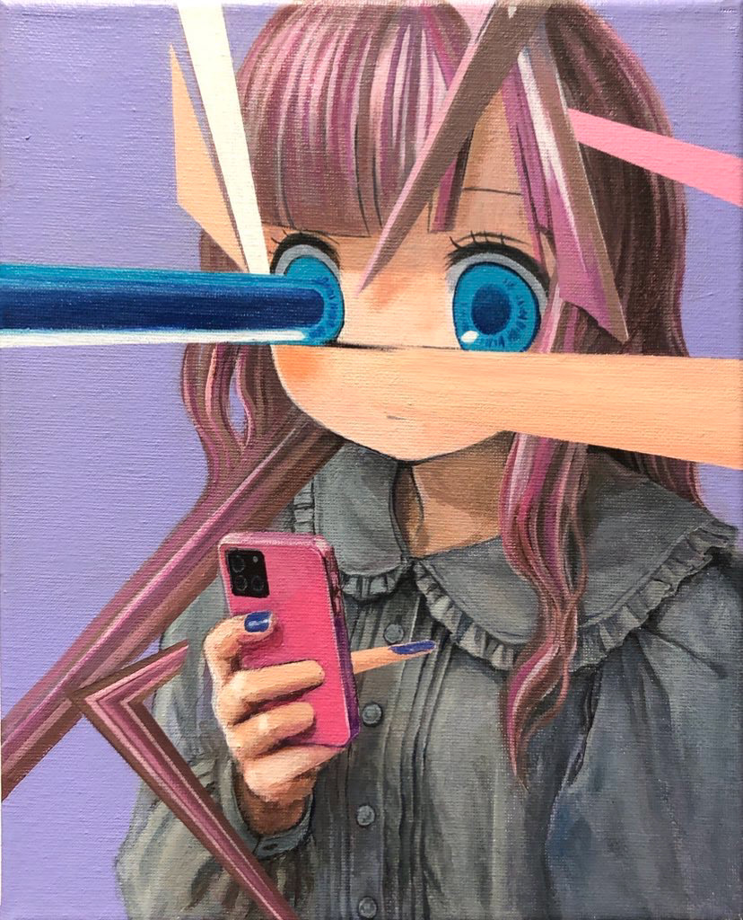 「でんじは」Electromagnetic waves, 220mm x 273mm, acrylic on canvas, 2021