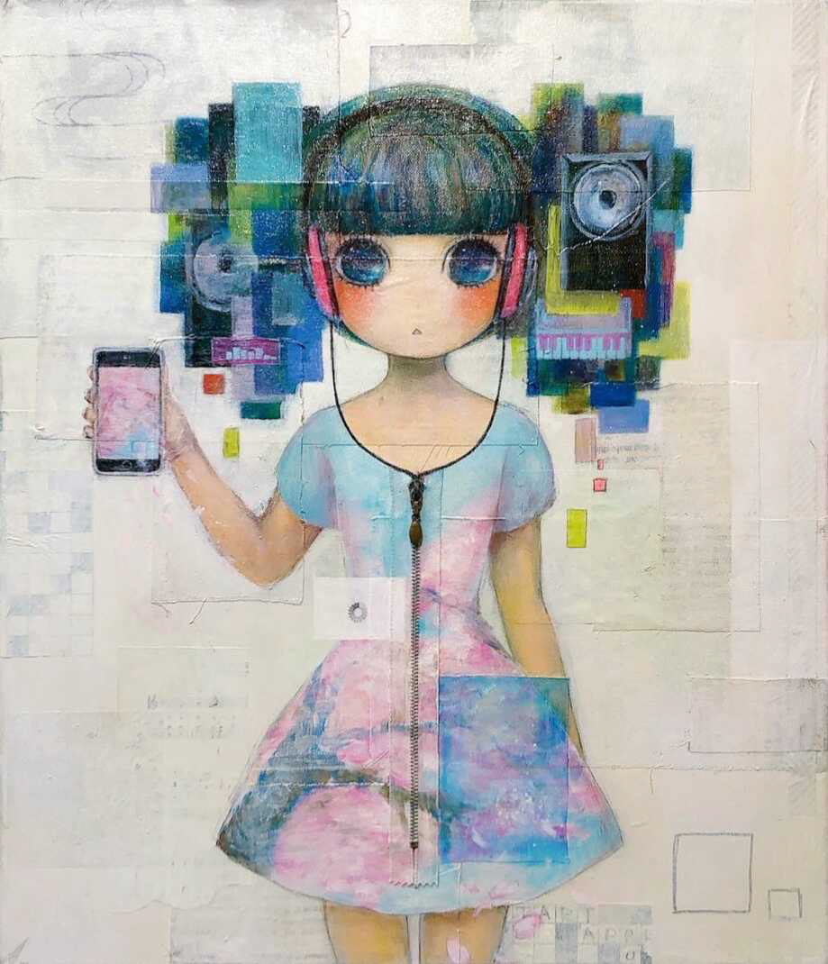 「上書き保存」Overwrite save, 455mm x 530mm, mixedmedia (collage, acrylic and oil on canvas), 2010