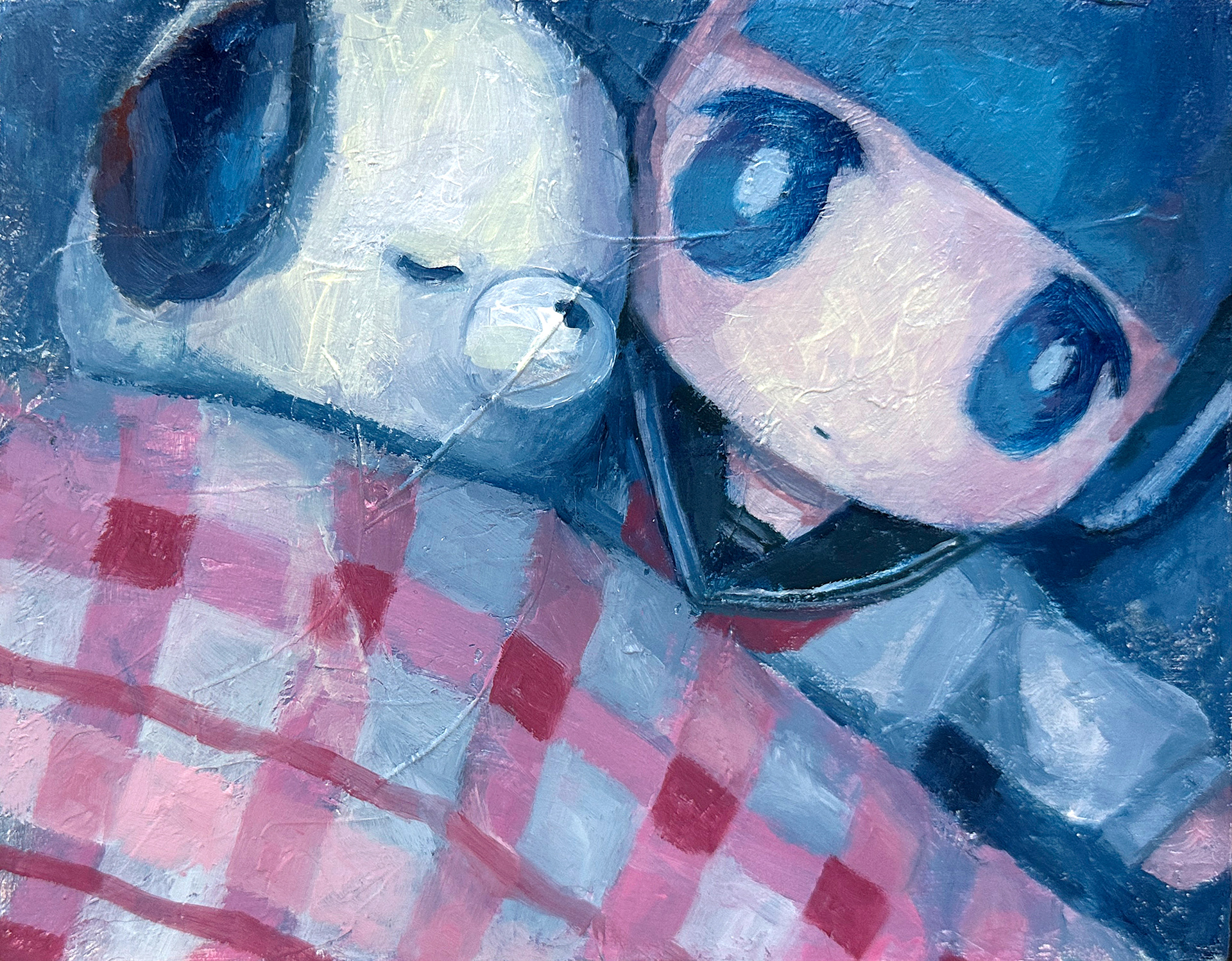 「添い寝ごっこ」Pretend sleeping together, 180mm x 140mm, oil on canvas, 2023