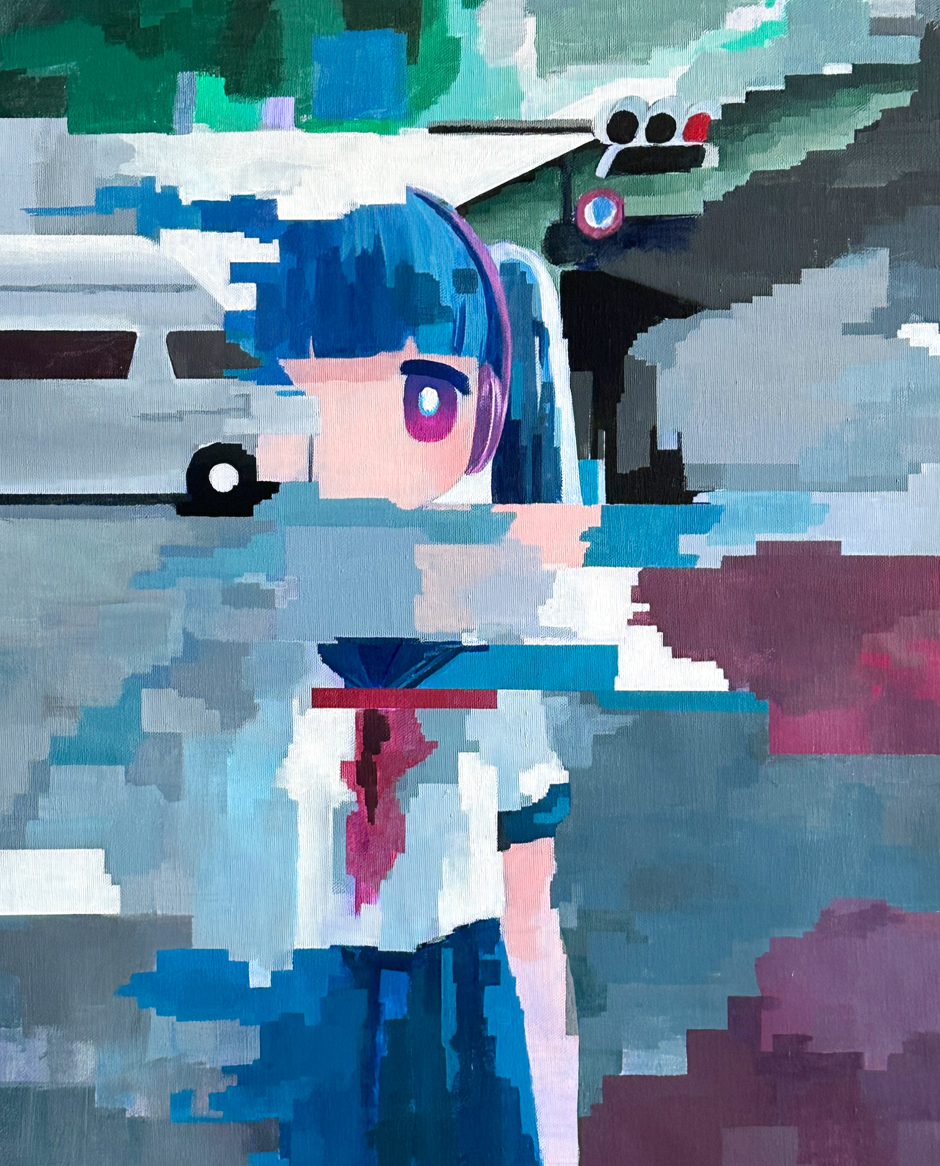 「信号待ち」Waiting at a traffic light, 400x500mm, acrylic on canvas, 2023