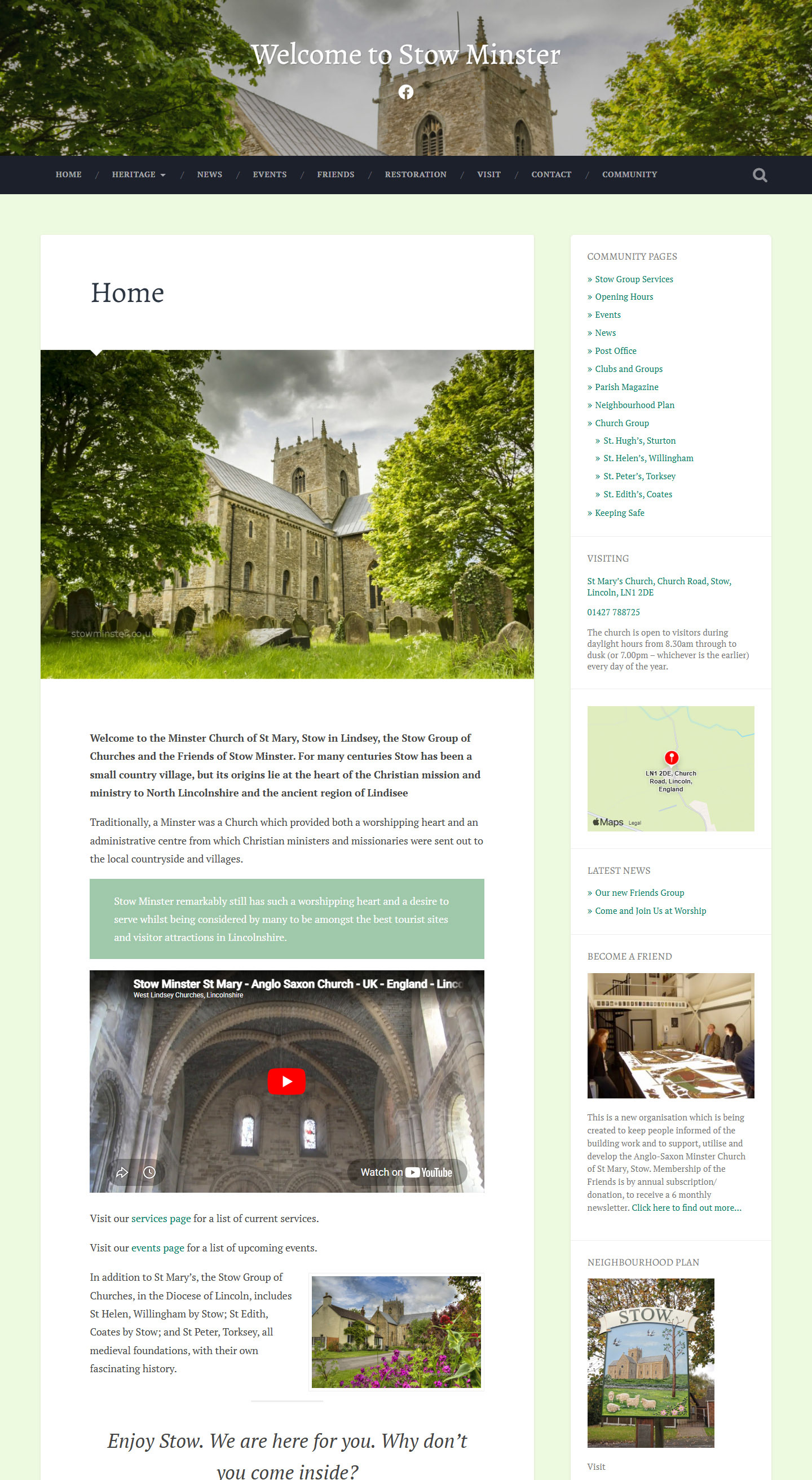 Screen Capture of the homepage of Stow Minster's website