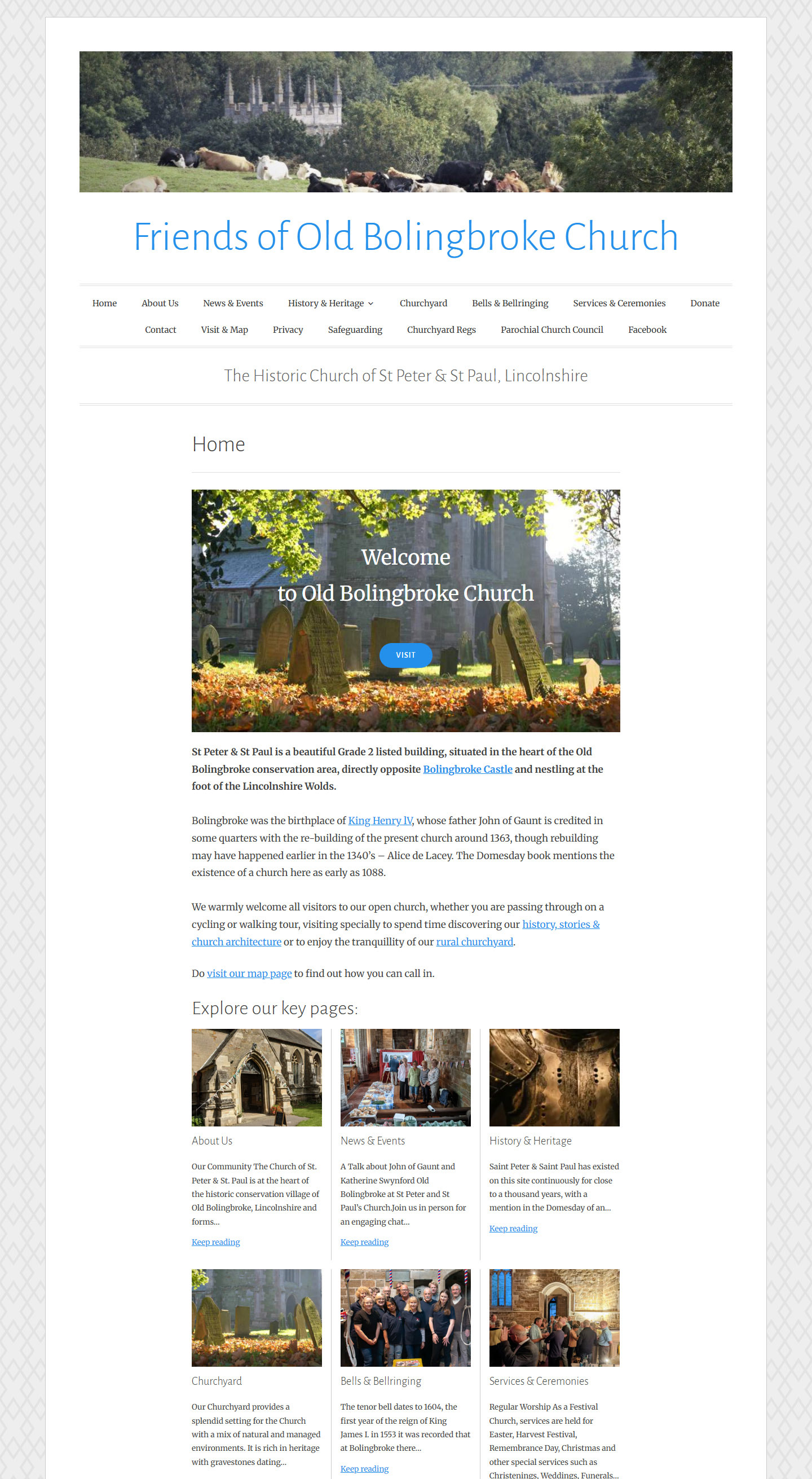 Screen capture of the homepage of the website Friends of Old Bolingbroke Church