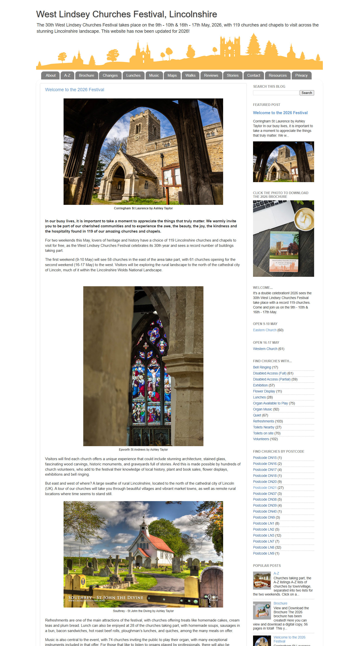 Screen Capture of the homepage of the West Lindsey Churches Festival website