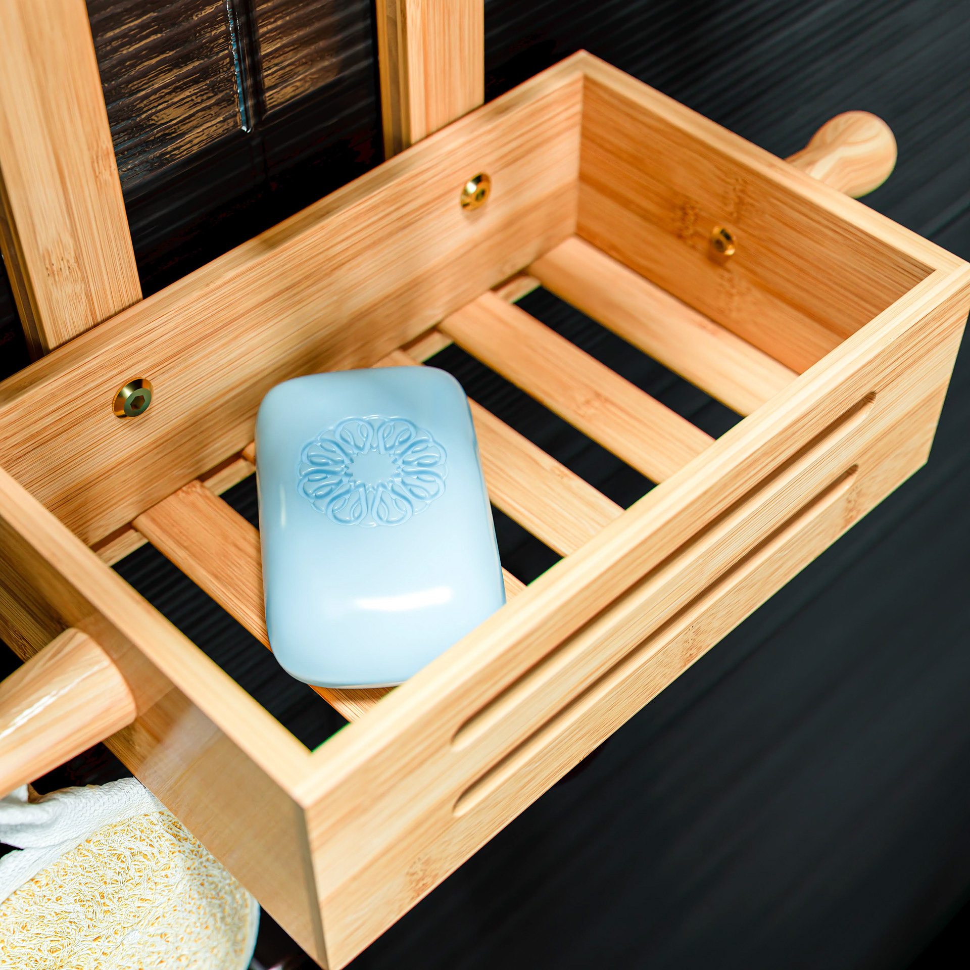 Shower caddy (with client logo on soap)