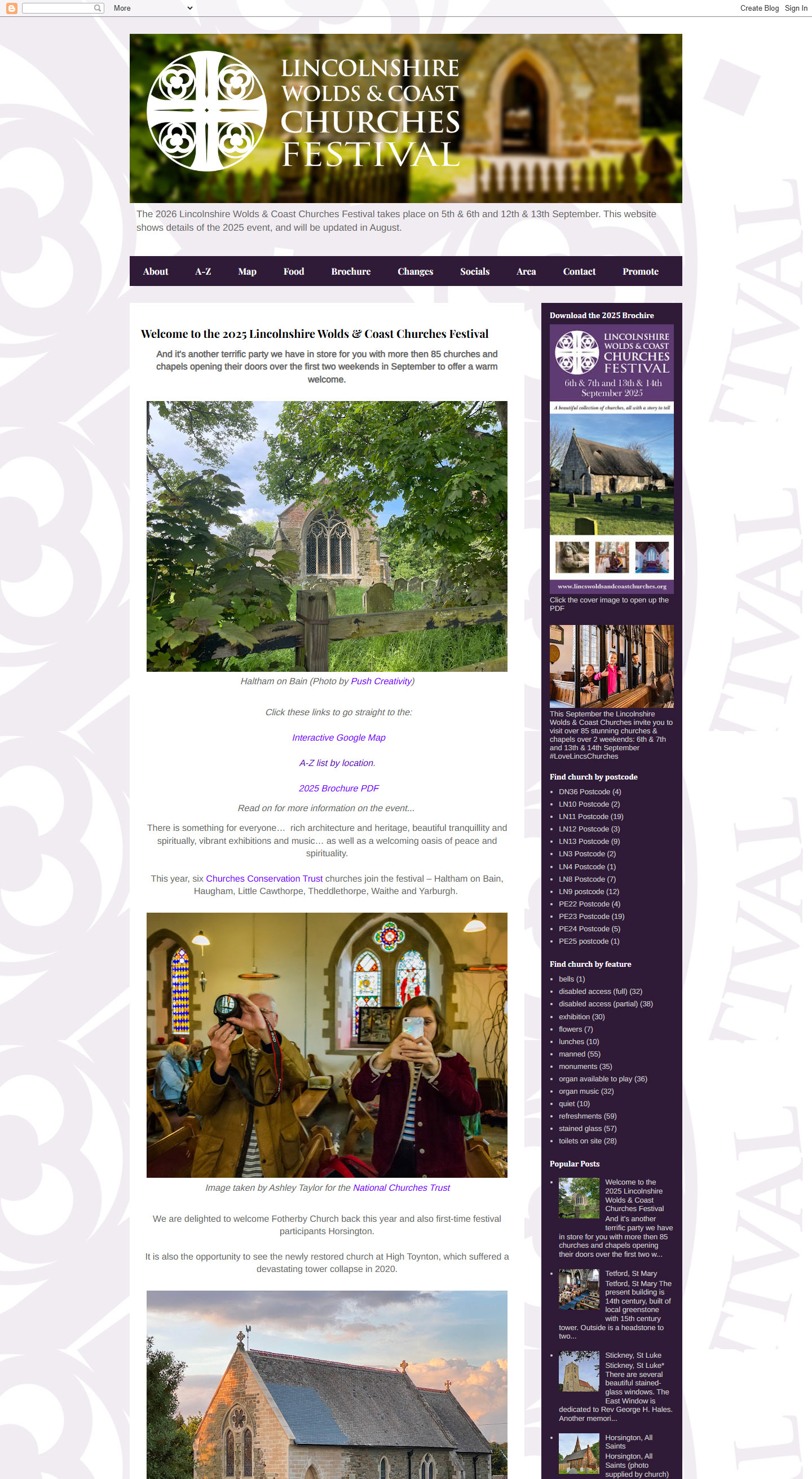 Screen Capture of the homepage of the West Lincolnshire Wolds & Coast Churches Festival website