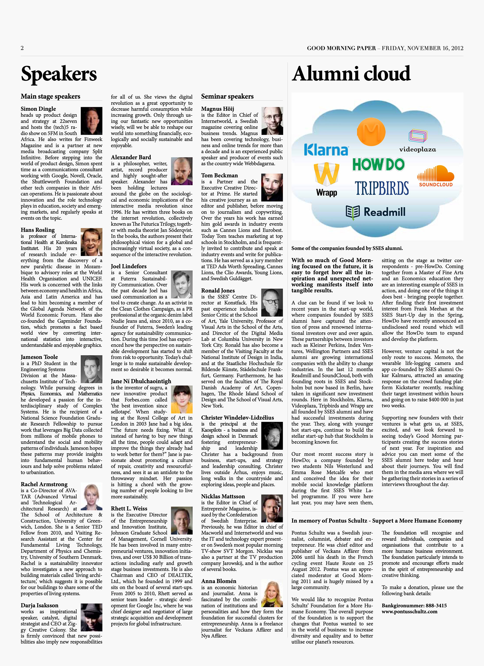Programmet delades ut i form av en morgontidning. Sid 3
