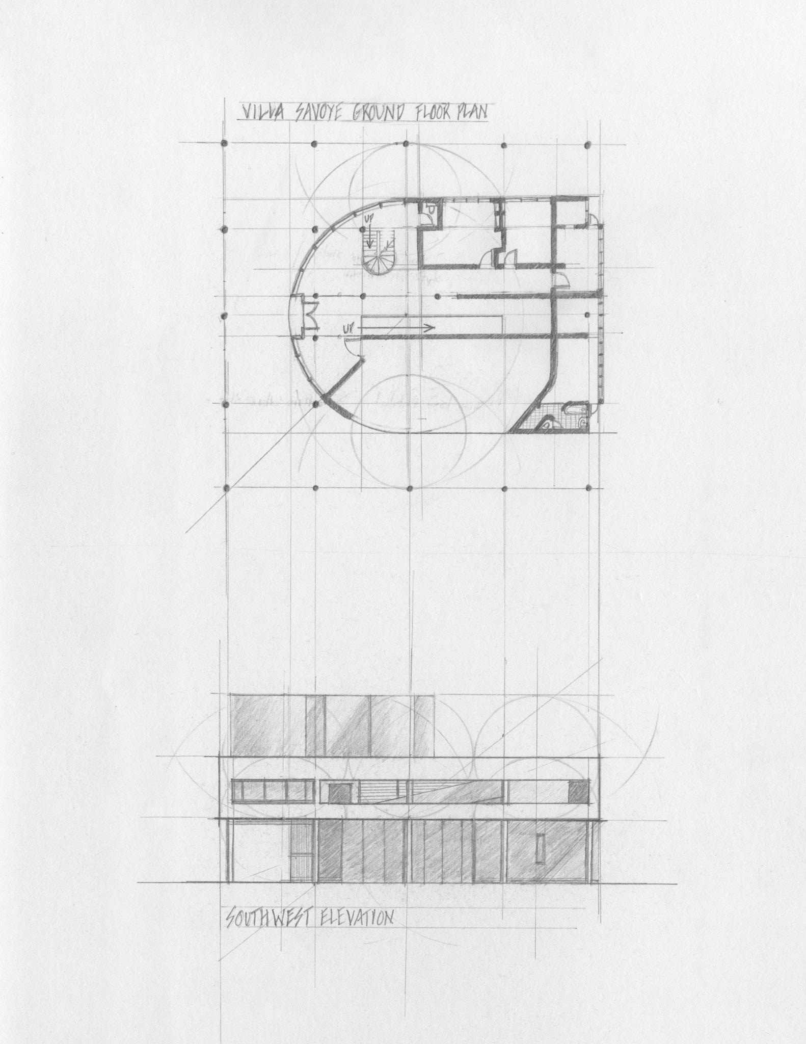 Plan et élévation de la Villa Savoye