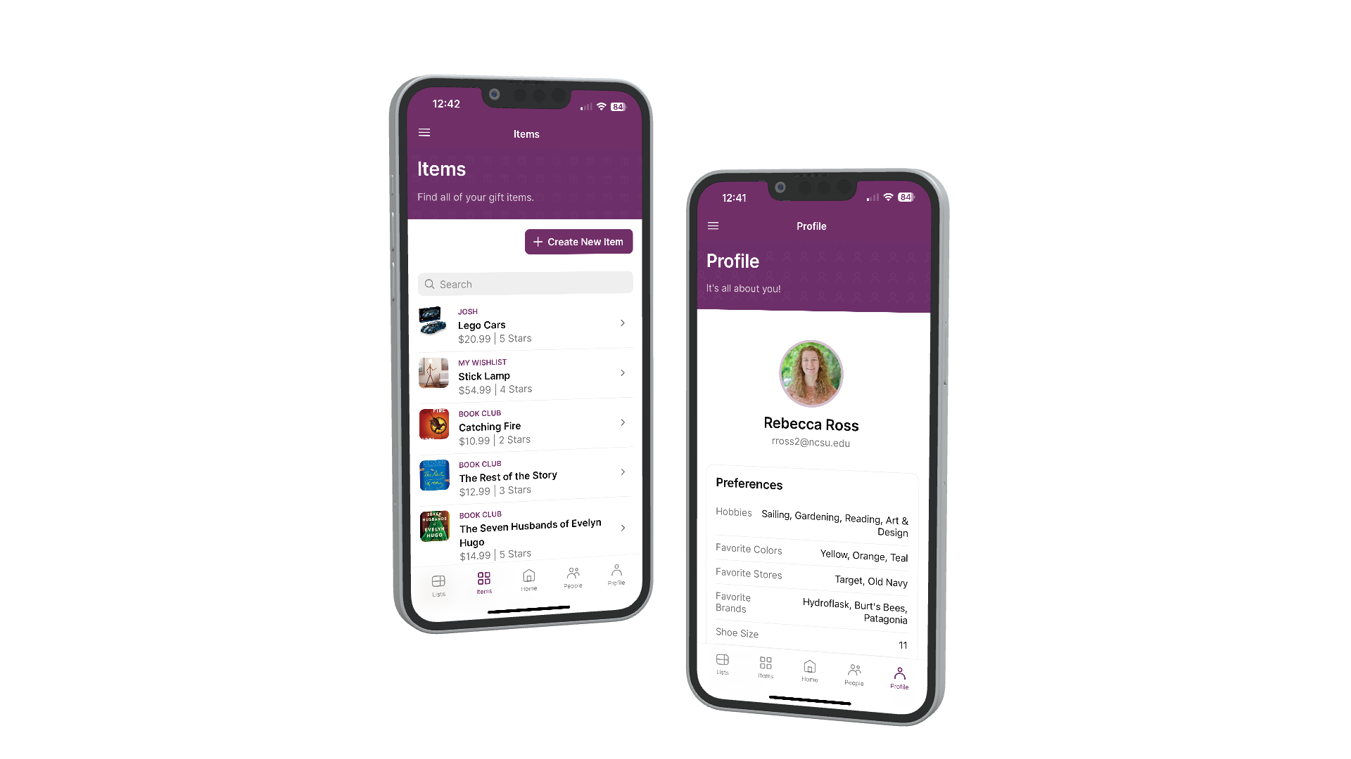 Items and Profile Pages