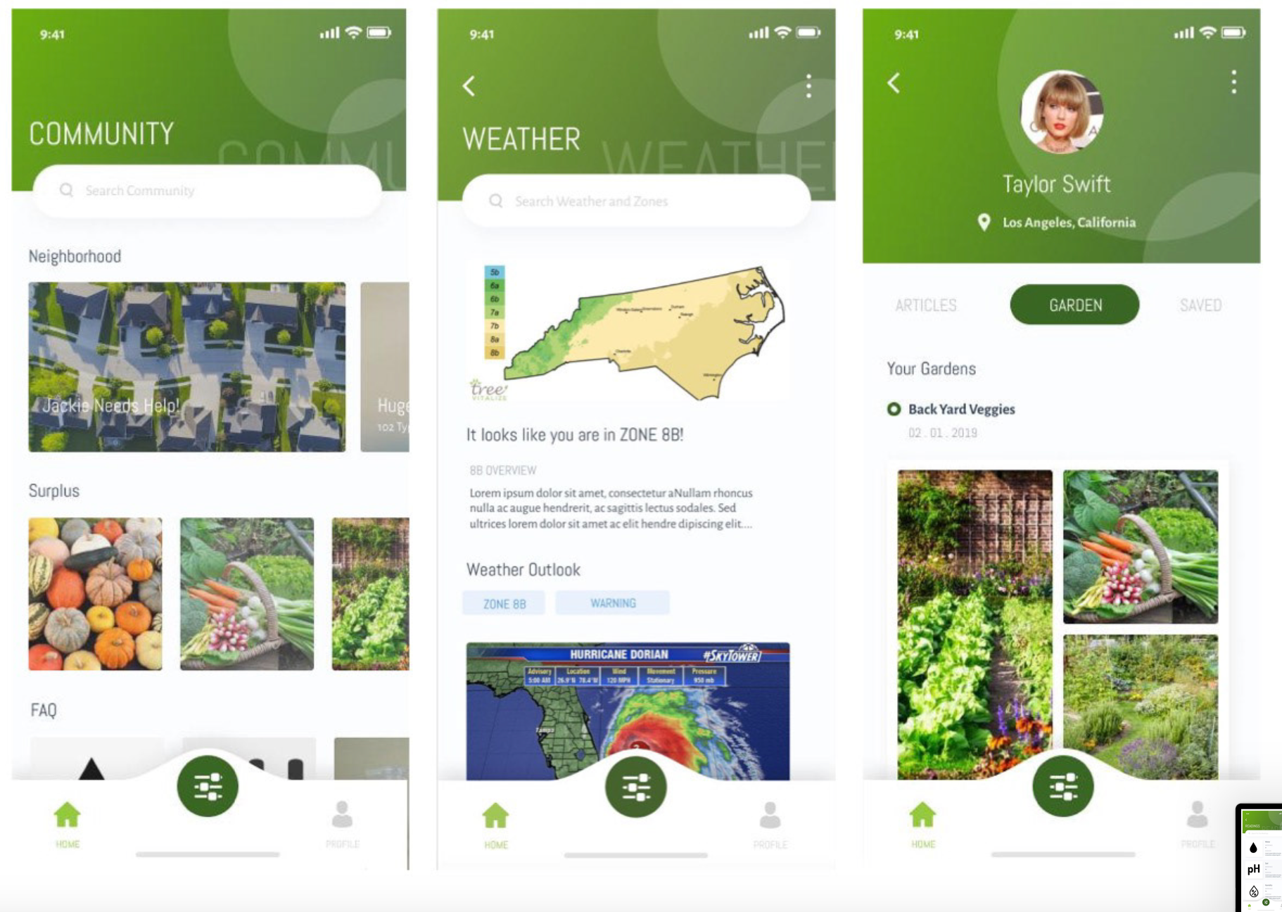 Garden community, weather, and profile