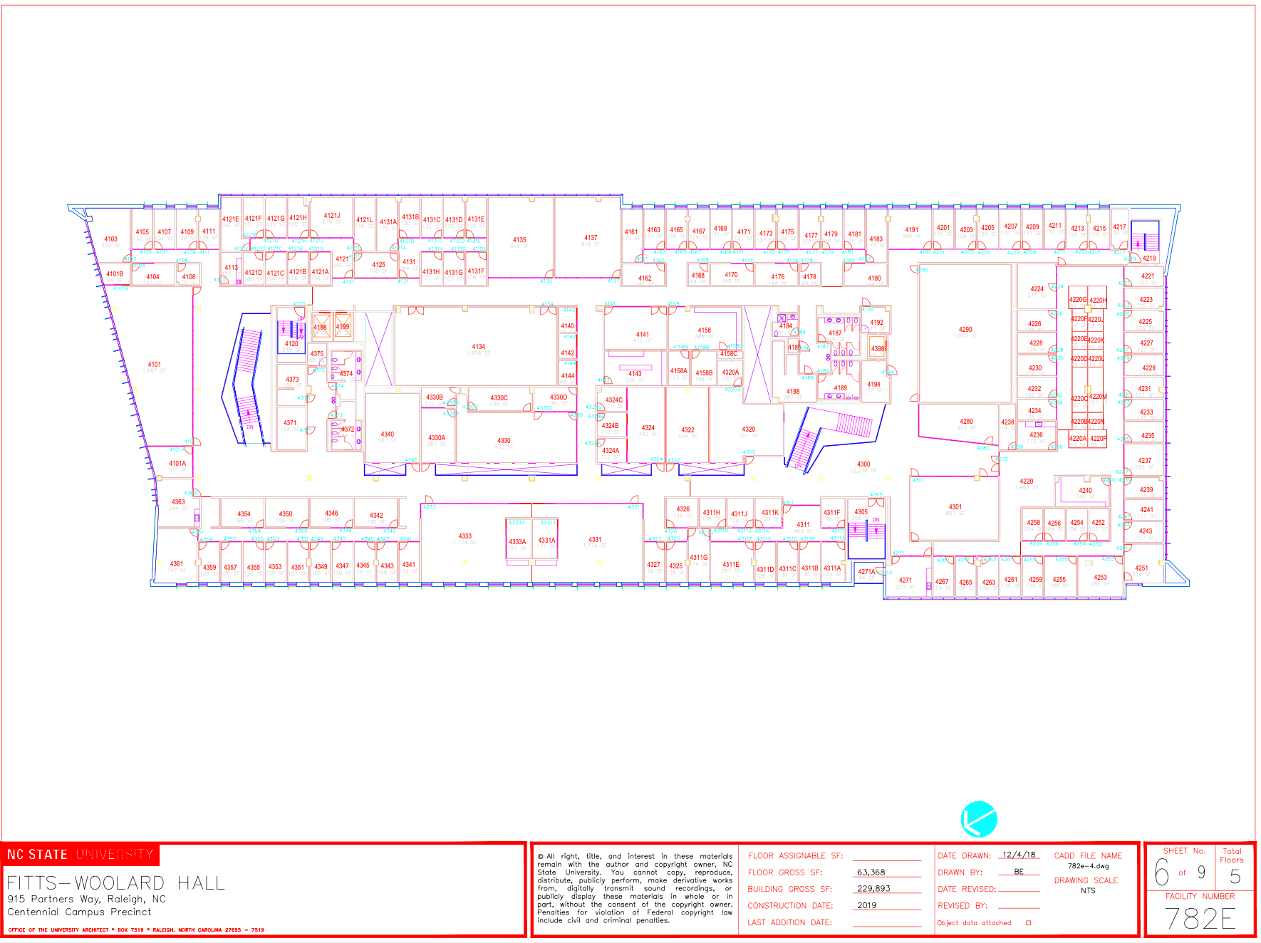 Fitts-Woolard Hall Second Floor CAD Drawing