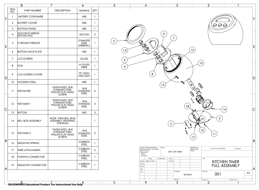 Kitchen Timer Assembly