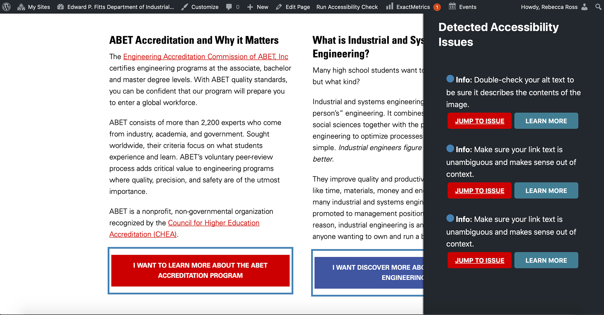 ISE Department Accessibility Issues Page