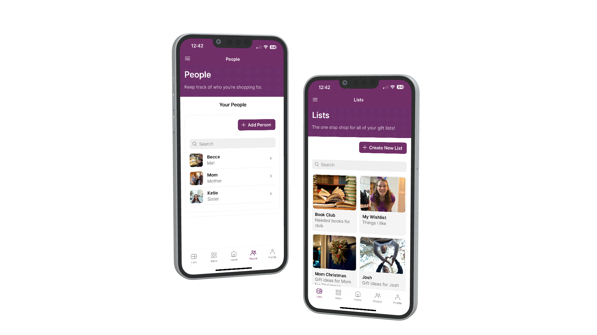 People and Lists pages