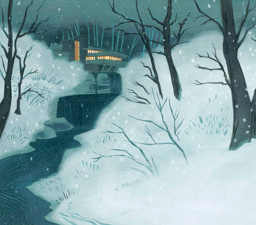 Fallingwater, gouache, watercolor & ink