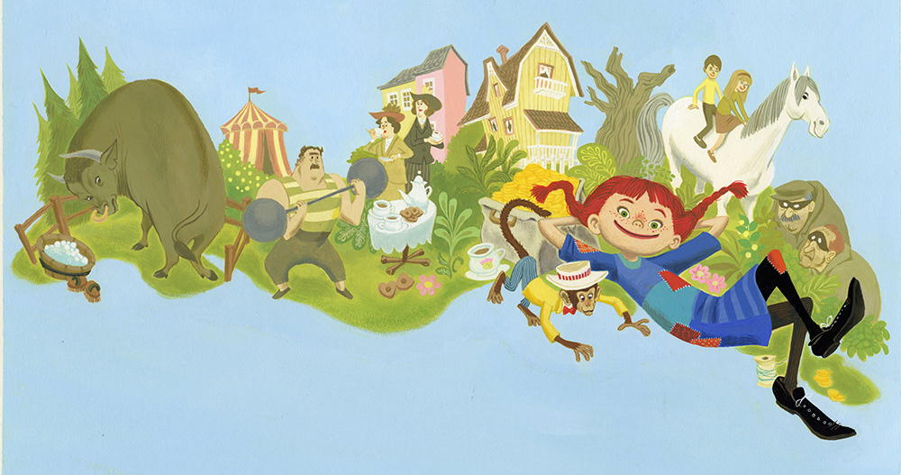 Pippi Longstocking cover, gouache