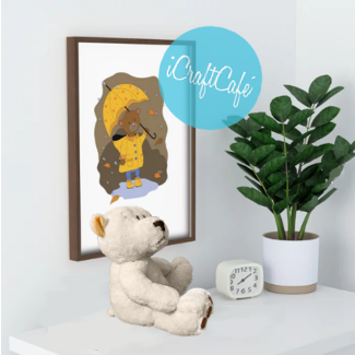 Brown bear in the rain nursery wall art
